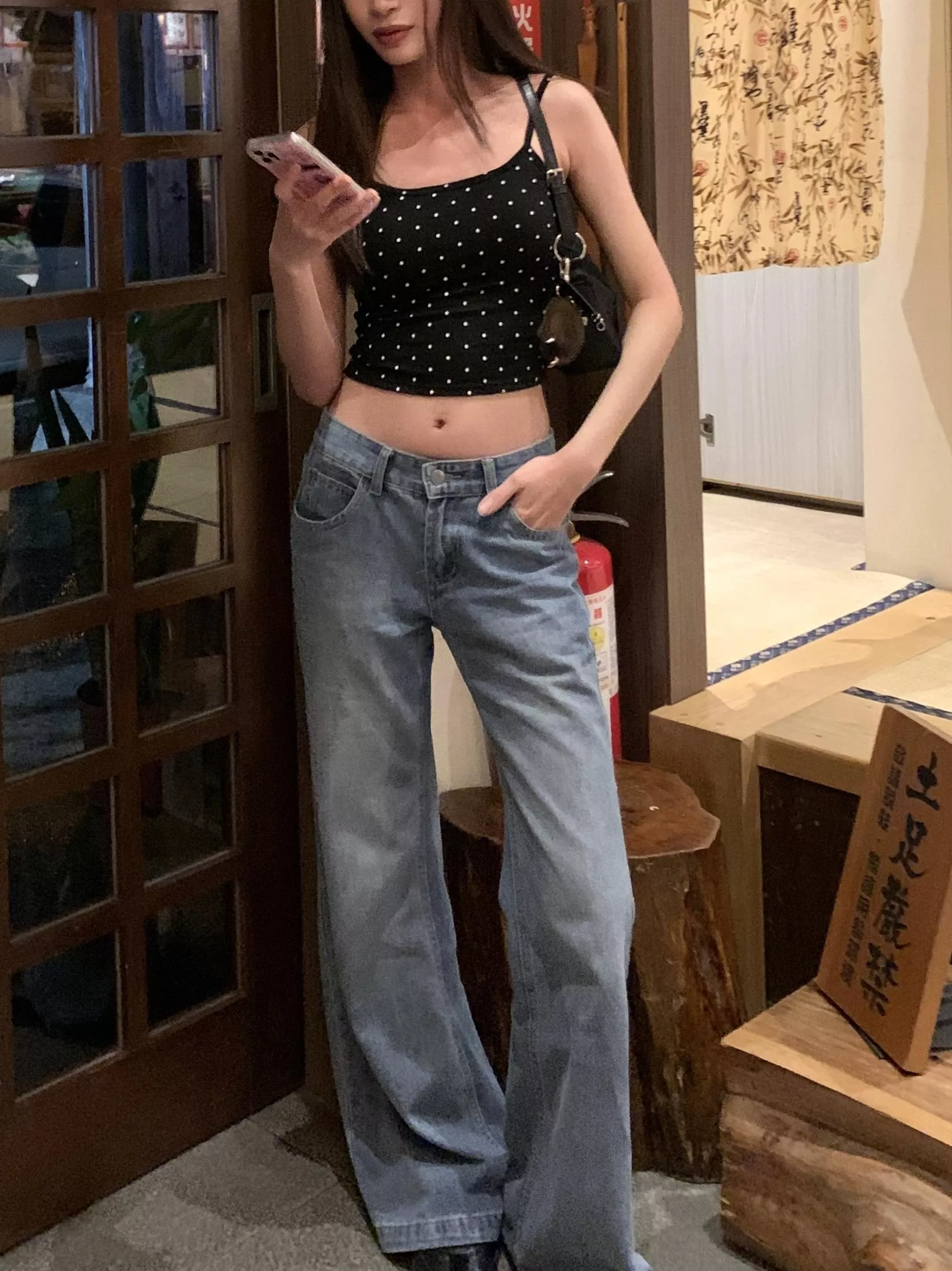 低腰微喇叭落地牛仔褲(blue)(S/M/L)