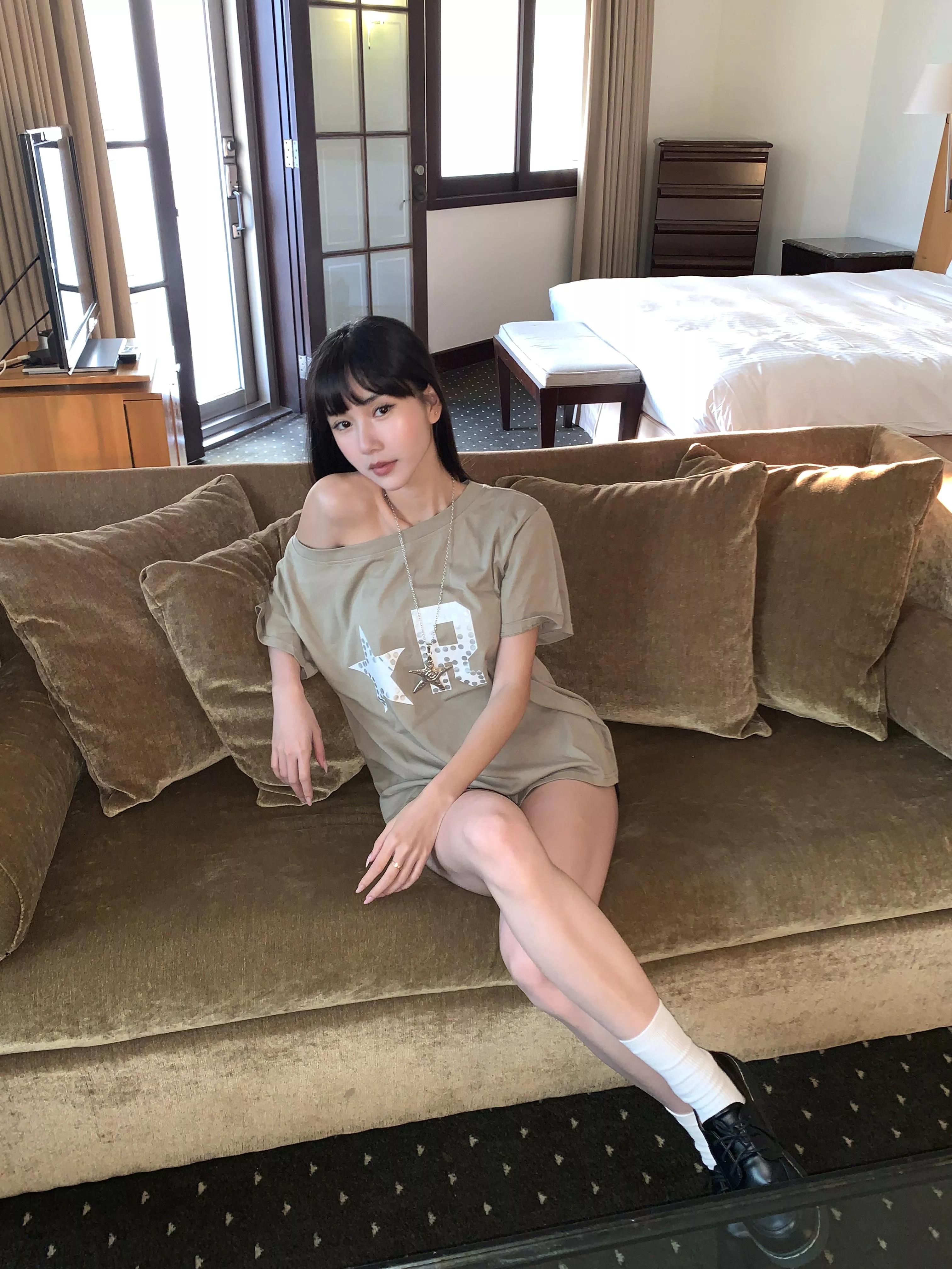 ⭒R印花斜肩寬鬆tee(green)(F)