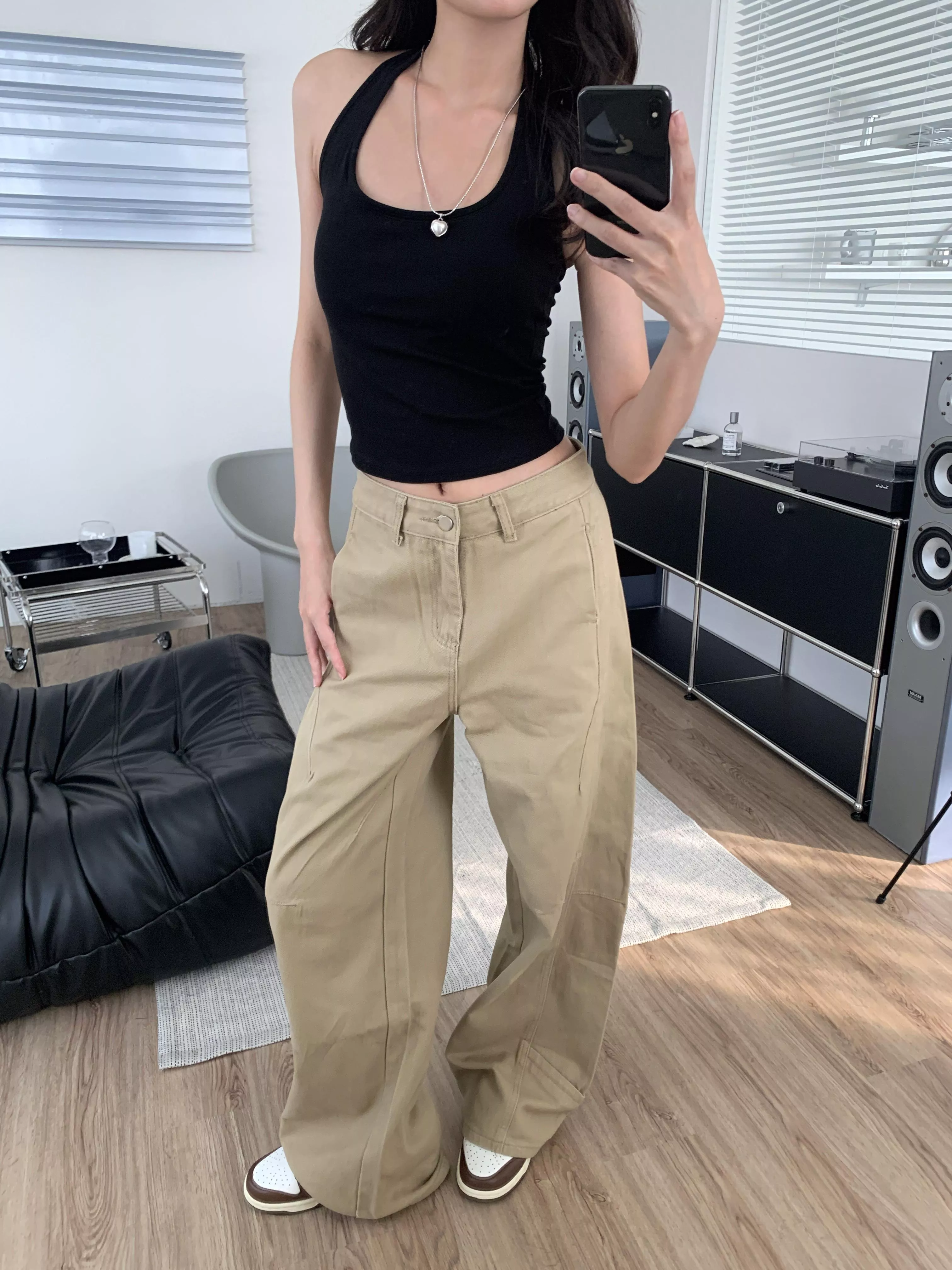 卡其率性牛仔落地褲(khaki)(S/M/L)