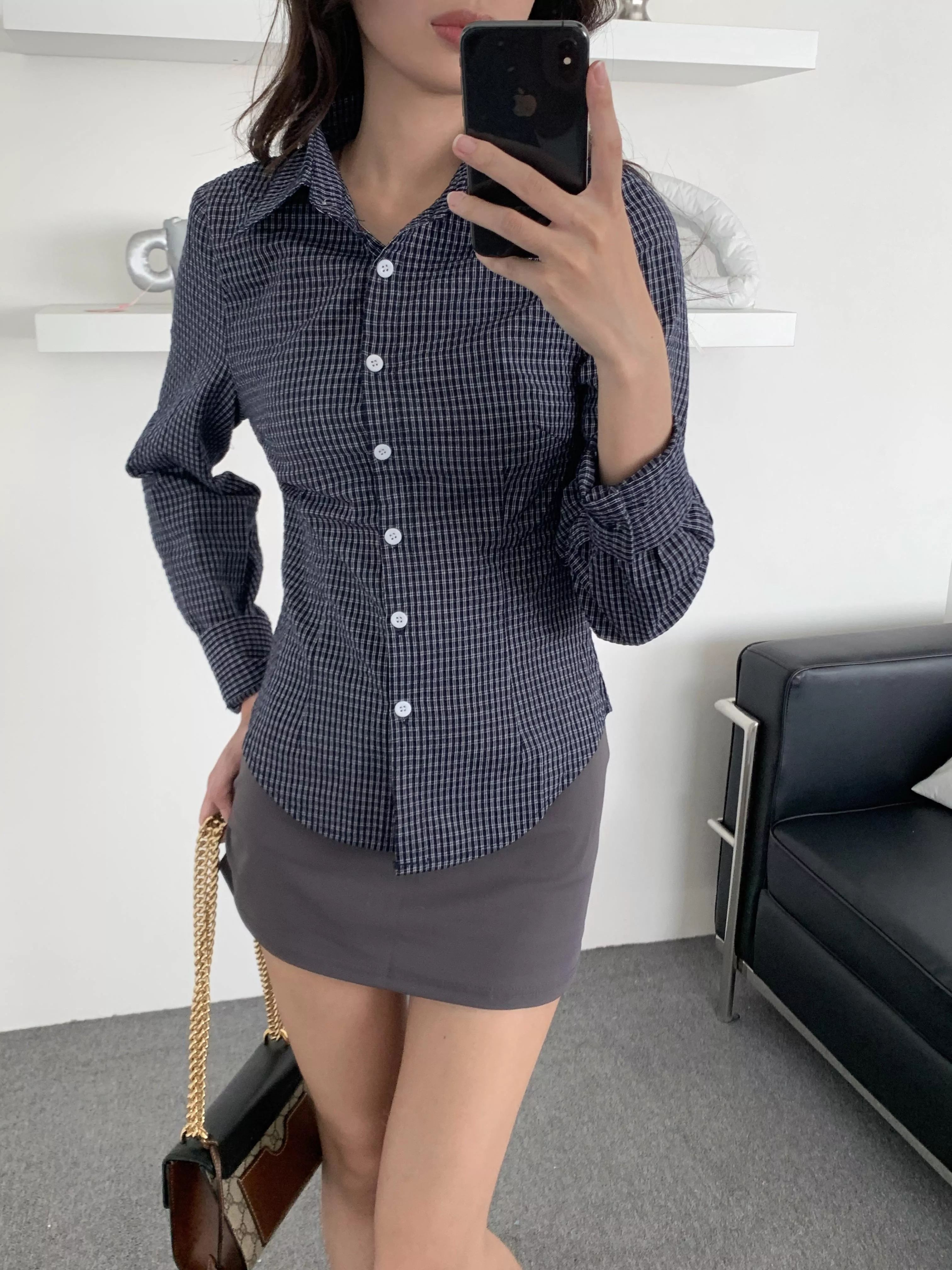 學院微修身襯衫(blue/khaki)(S/M)