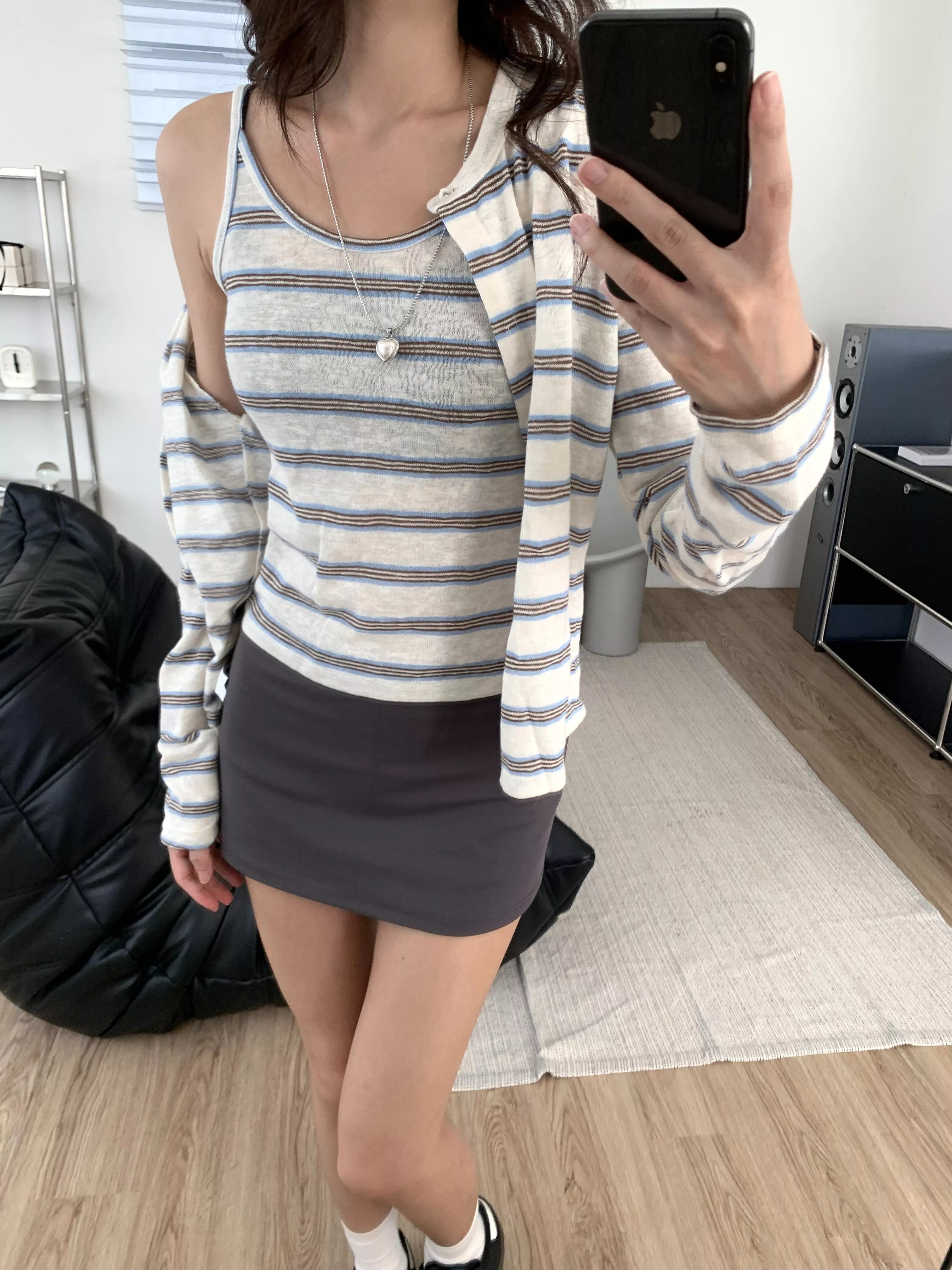 設計感條紋外套set(blue)(F)