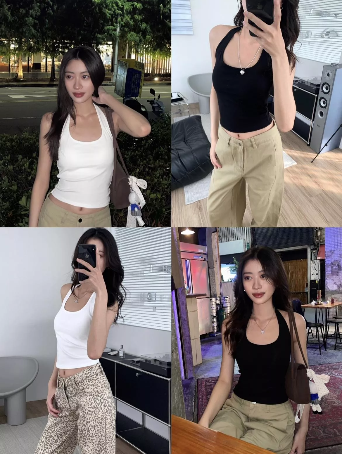 繞脖露背bra top(black/white)(F)