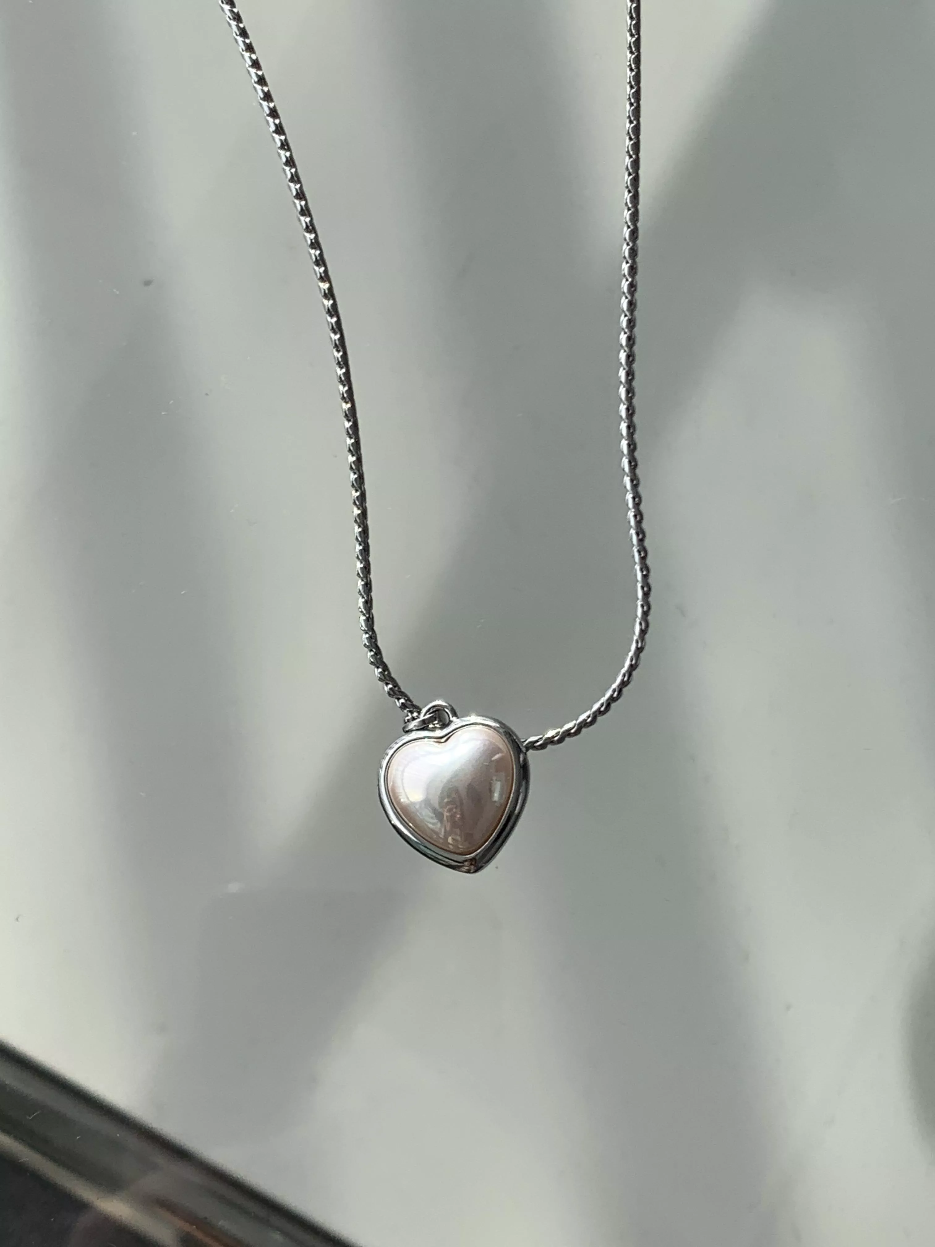 銀框珍珠愛心項鍊(F)