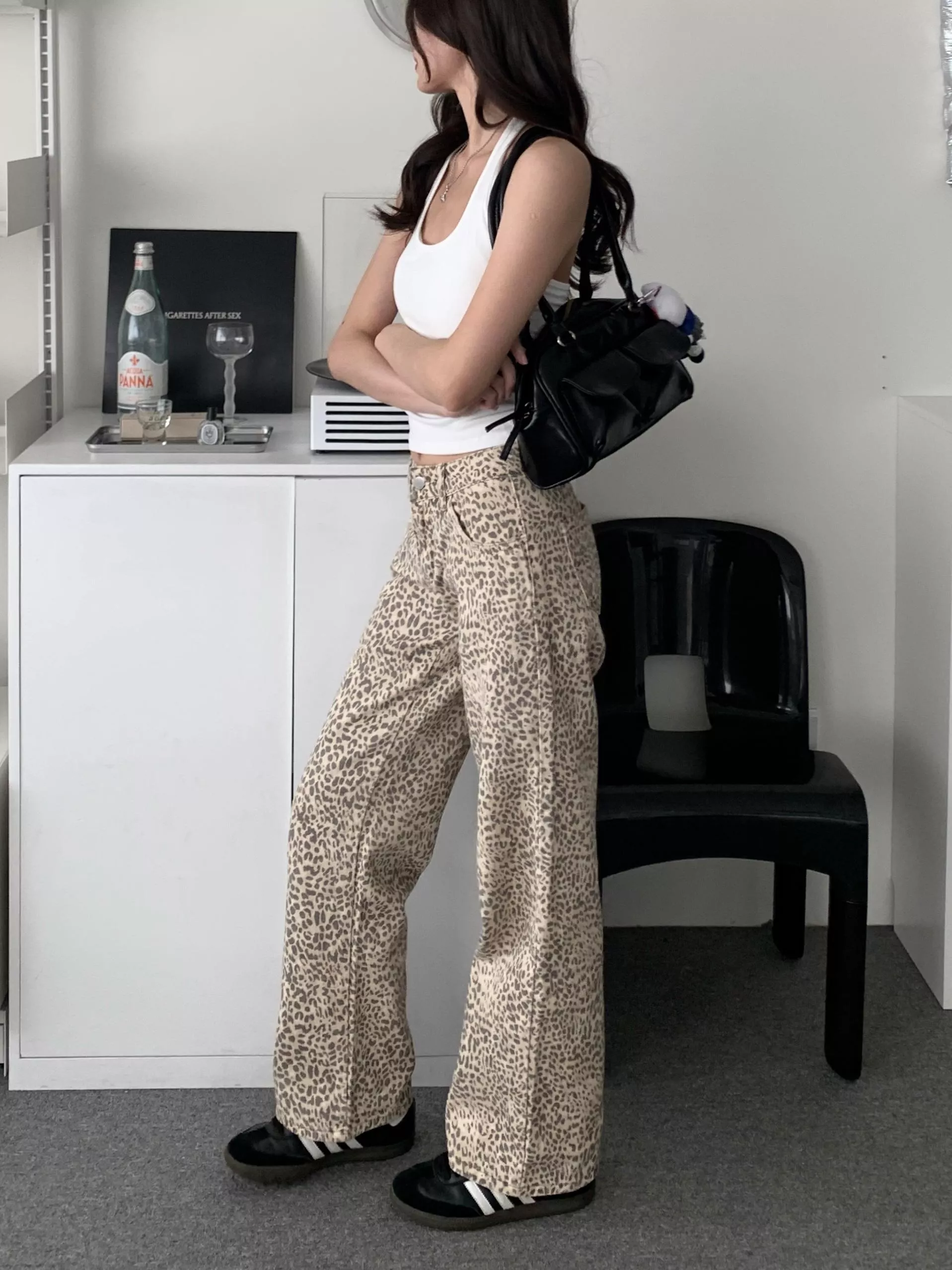 美式復古豹紋直筒褲(S/M/L)