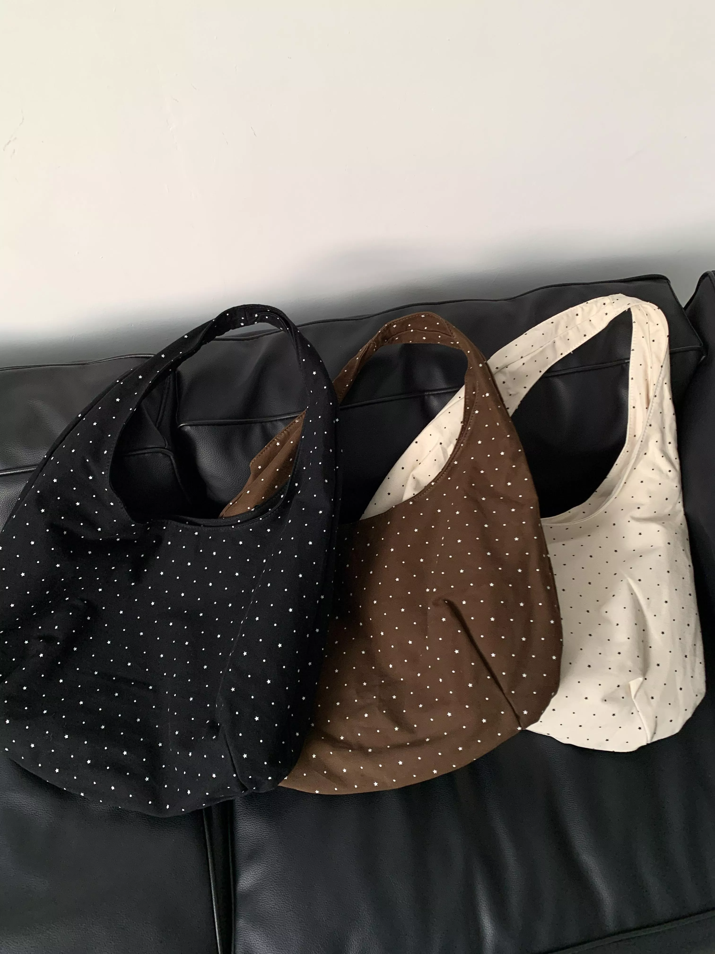 星星波點帆布包 腋下包(white/black/brown)(F)