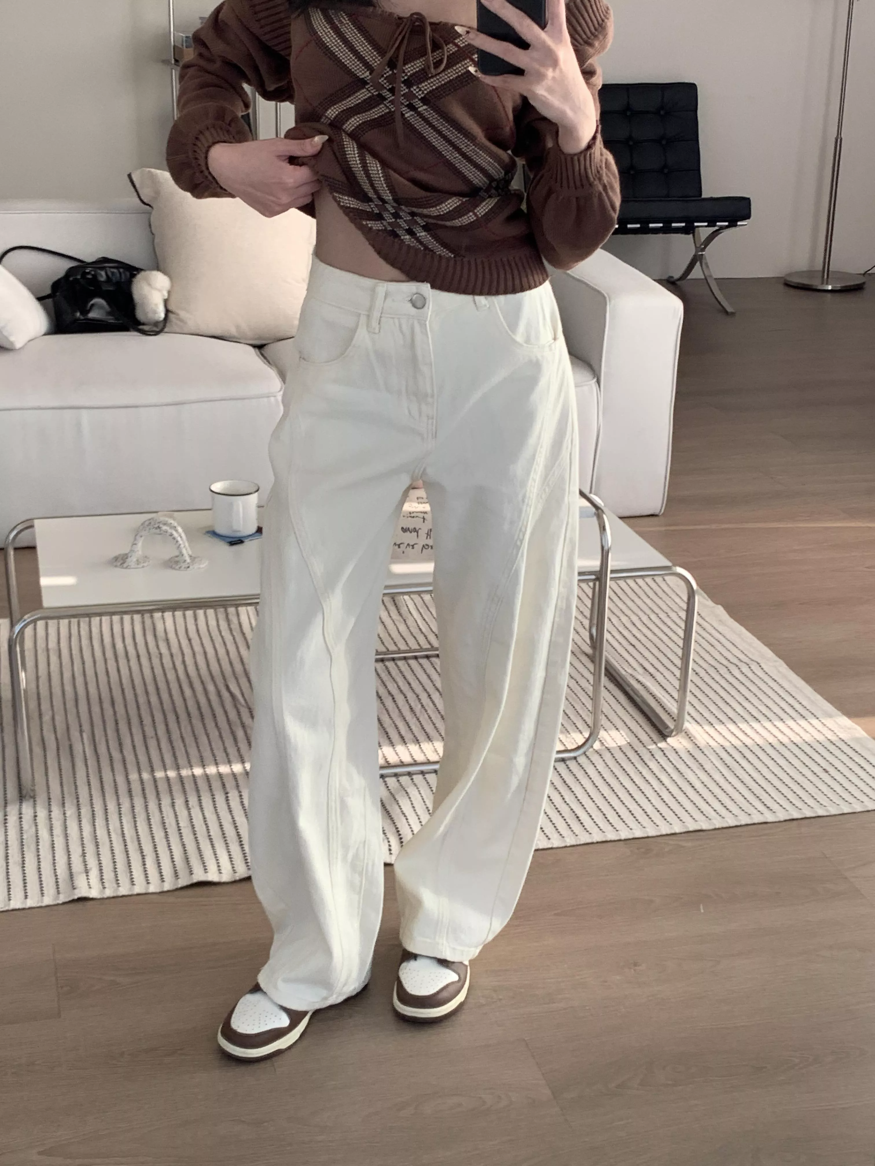 美式俏皮刺繡牛仔褲(beige)(S/M/L)