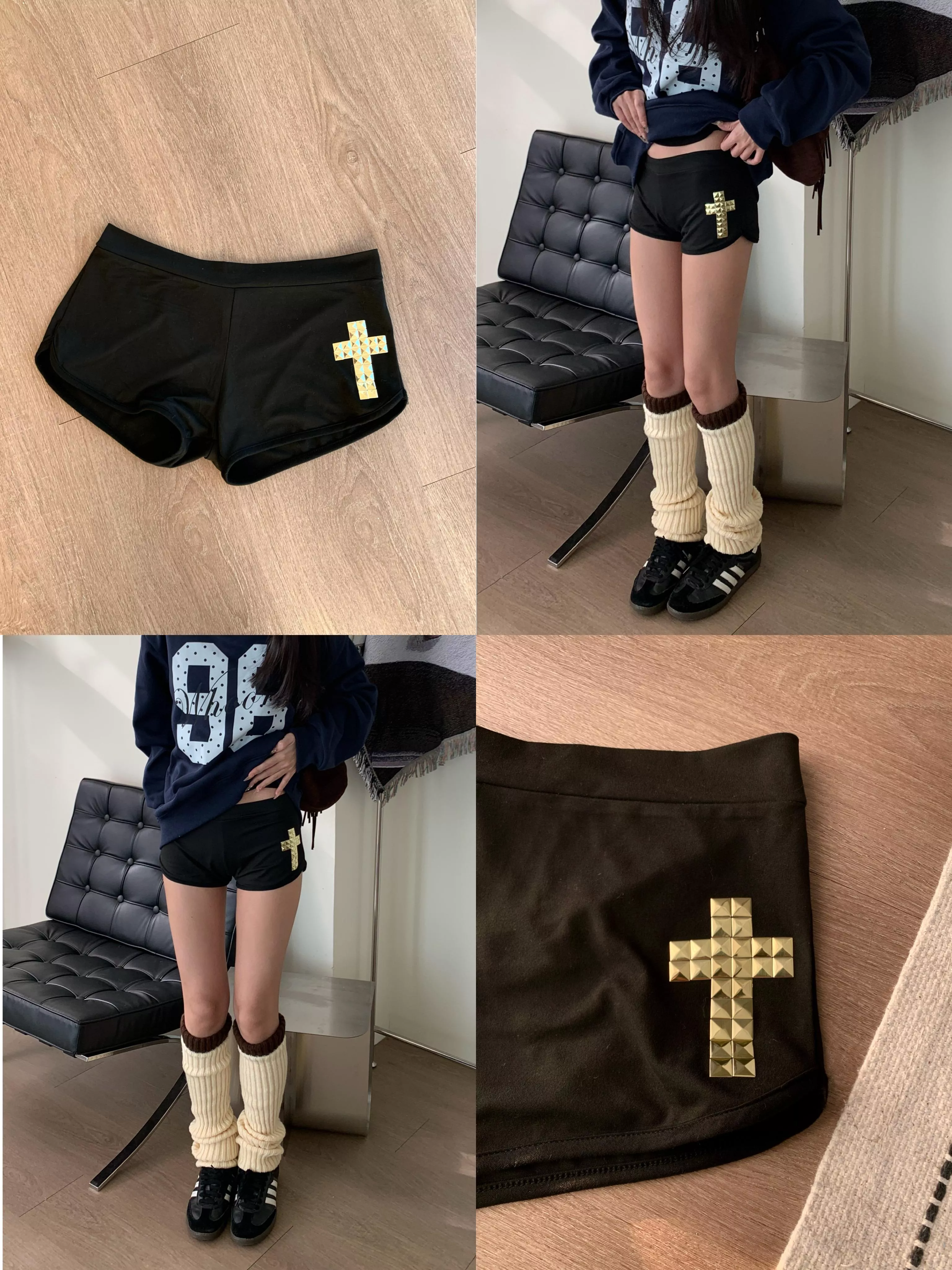 立體十字迷你短褲(black)(S/M)