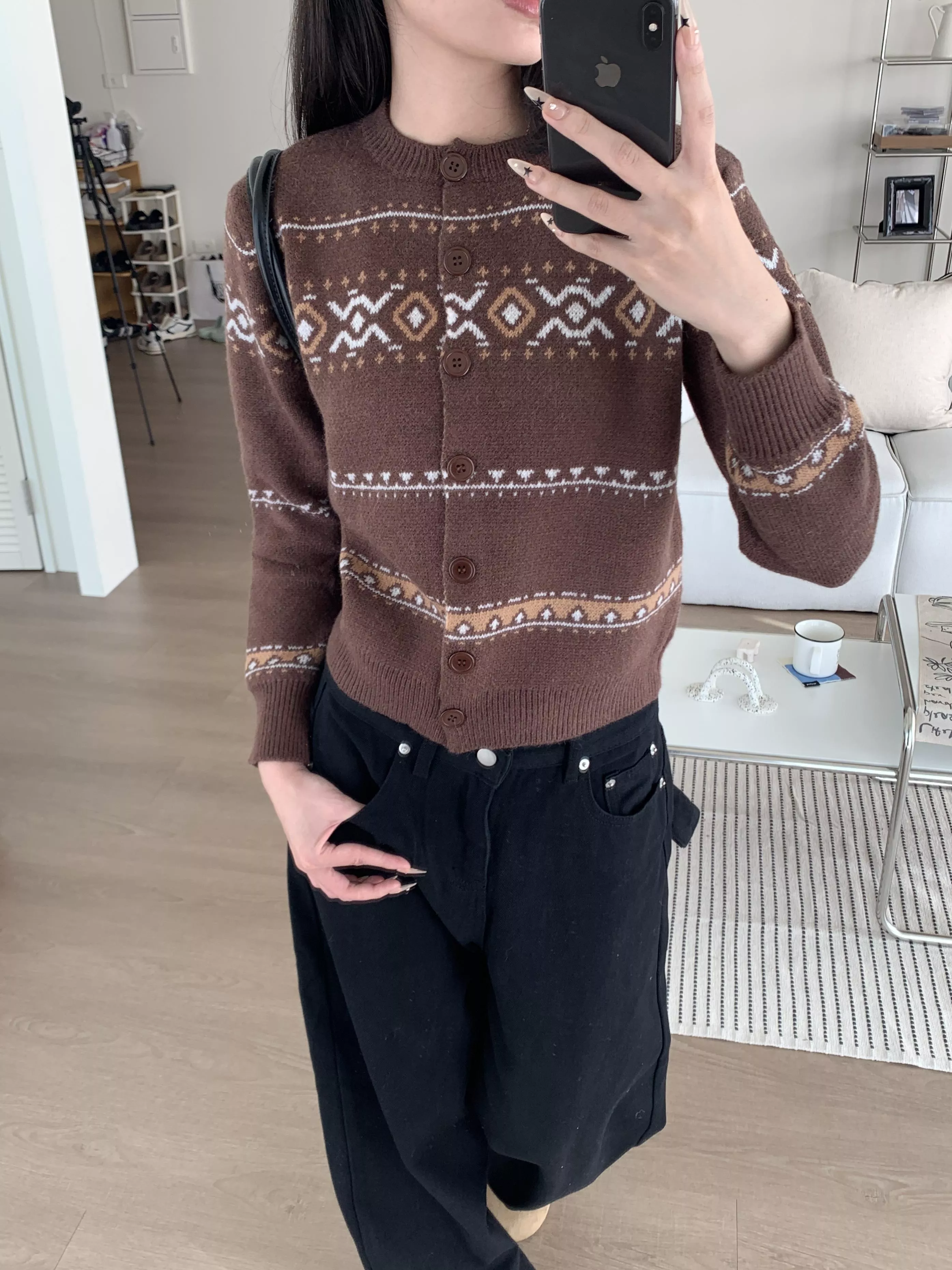 復古冬日圖騰針織上衣(brown)(F)