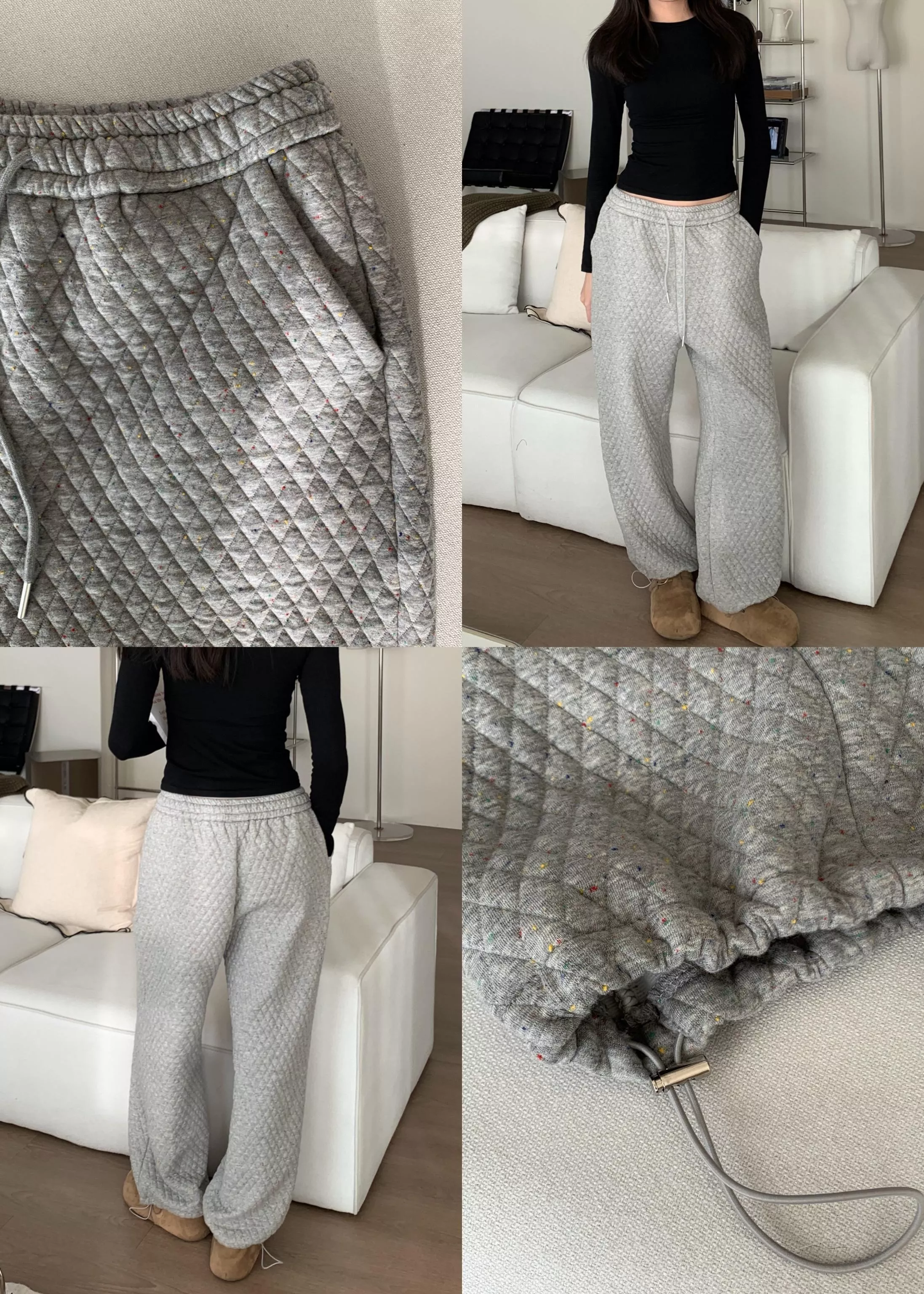 菱格紋彩色休閒棉褲(grey)(M/L)