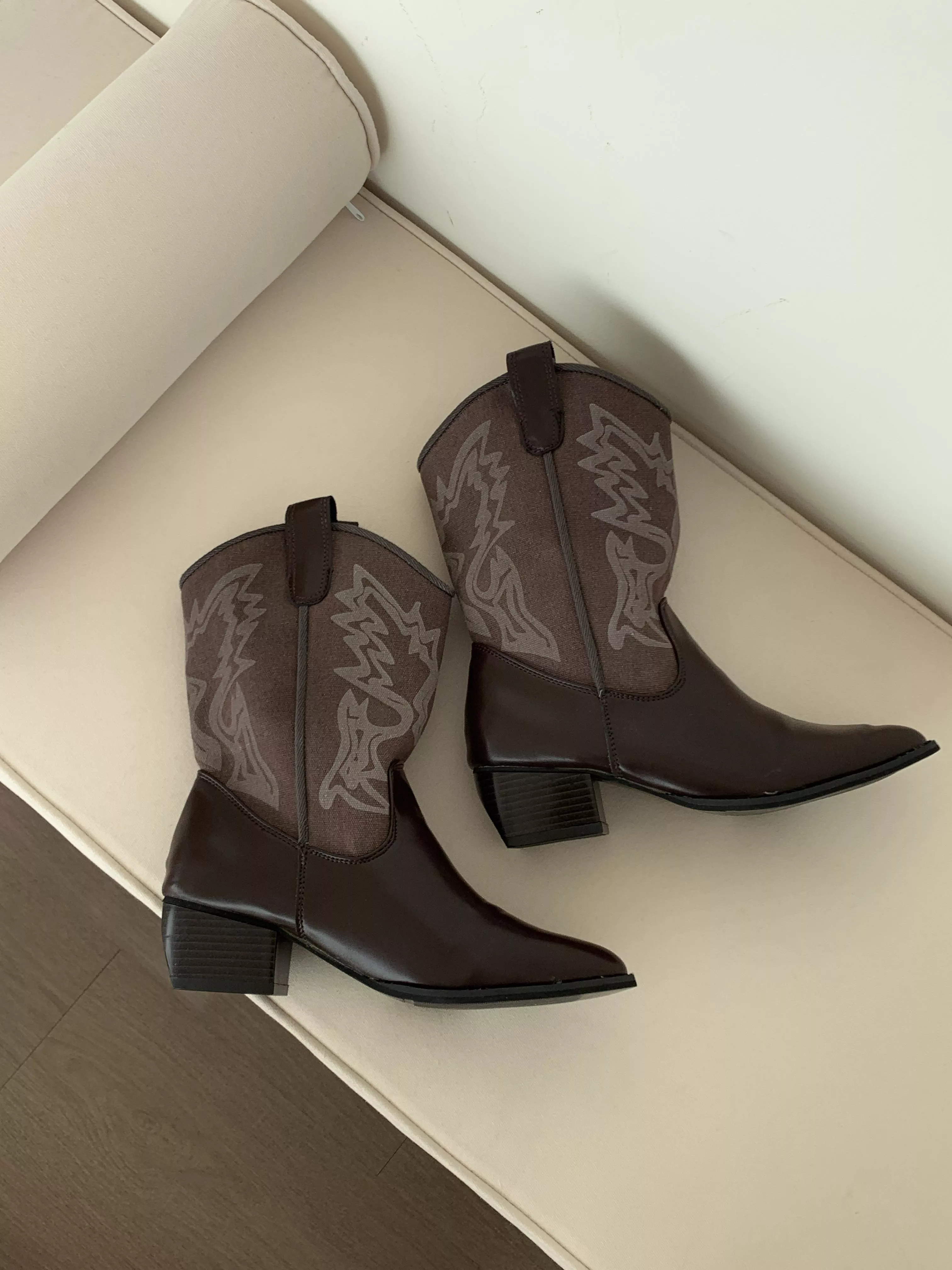 西部牛仔拼接短靴(brown)(35-40)