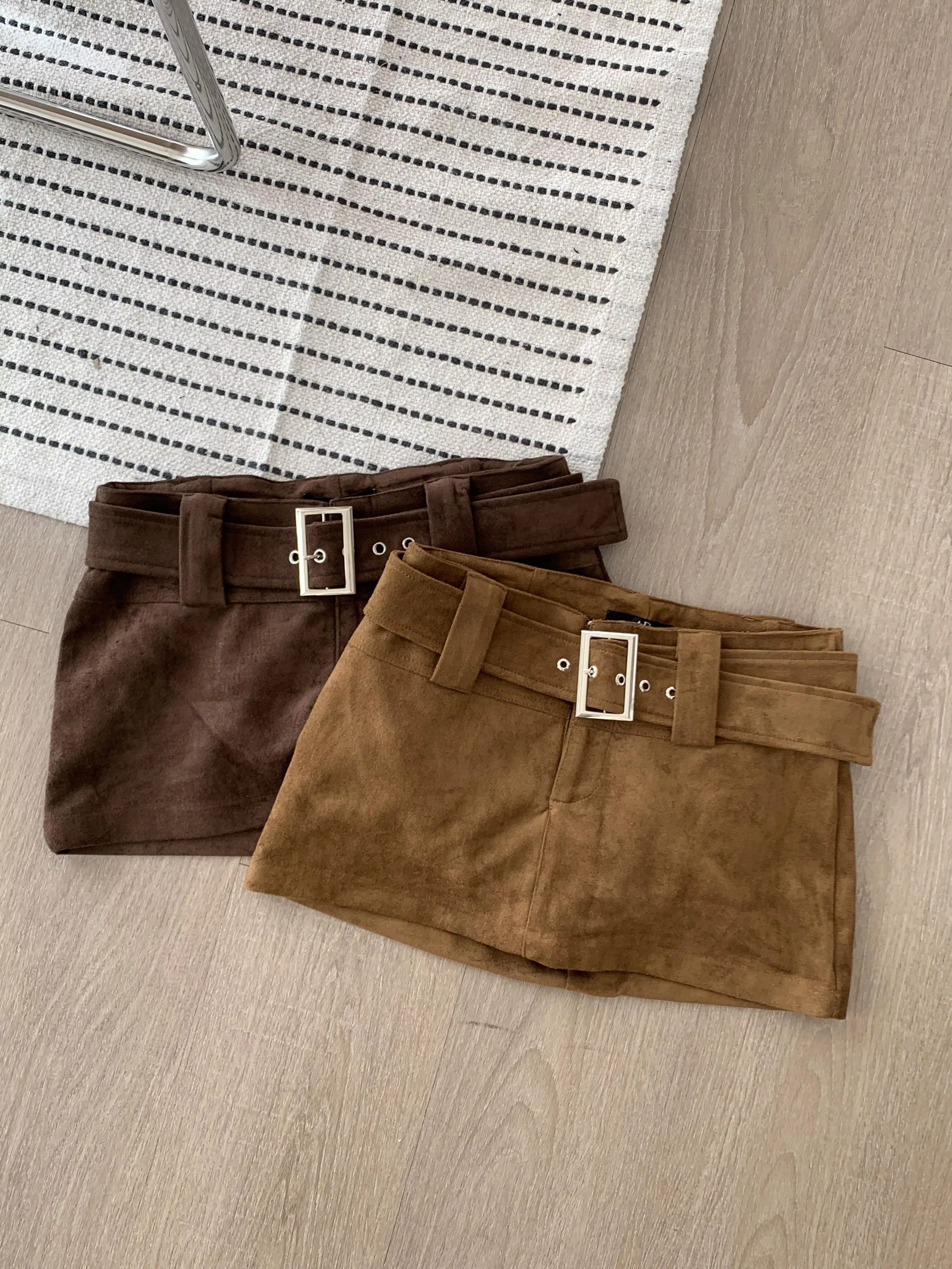 麂皮腰帶包臀迷你裙(chocolate/khaki)(S/M/L)