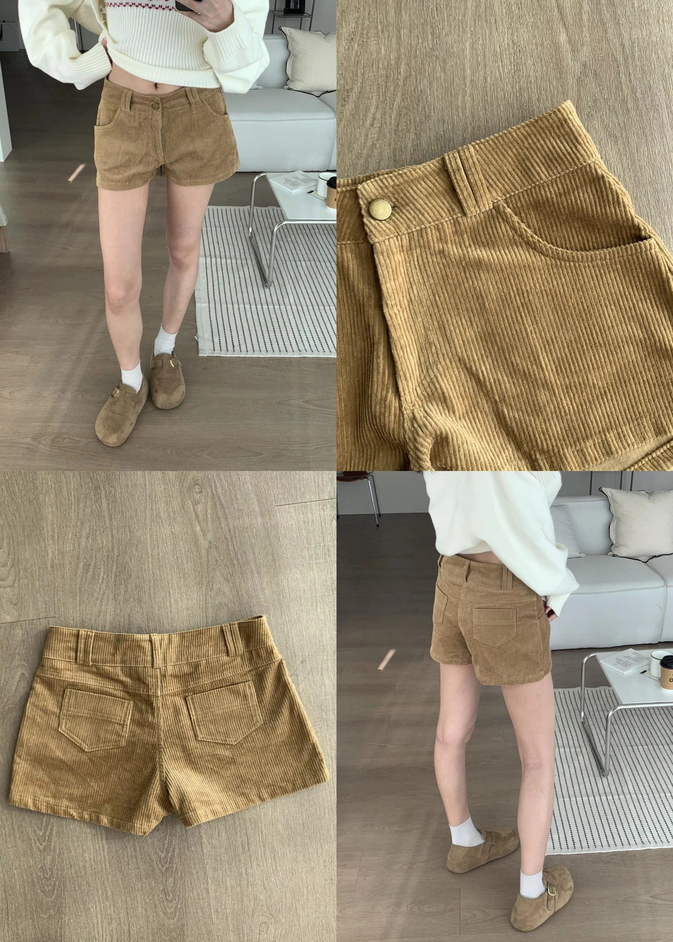 美式復古燈芯絨短褲(khaki)(S/M/L)