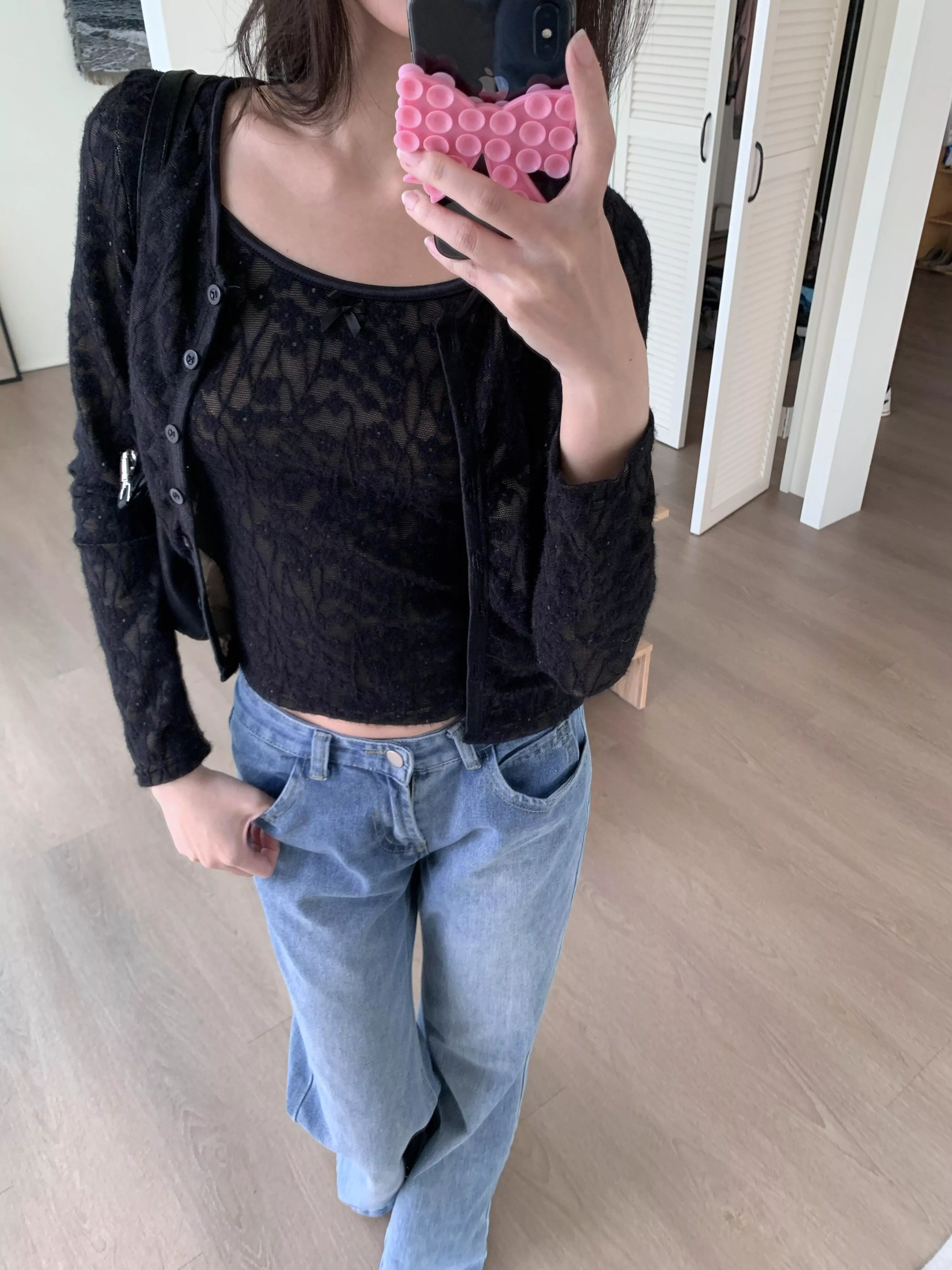 蕾絲蝴蝶結背心外套set(black/white)(S/M)