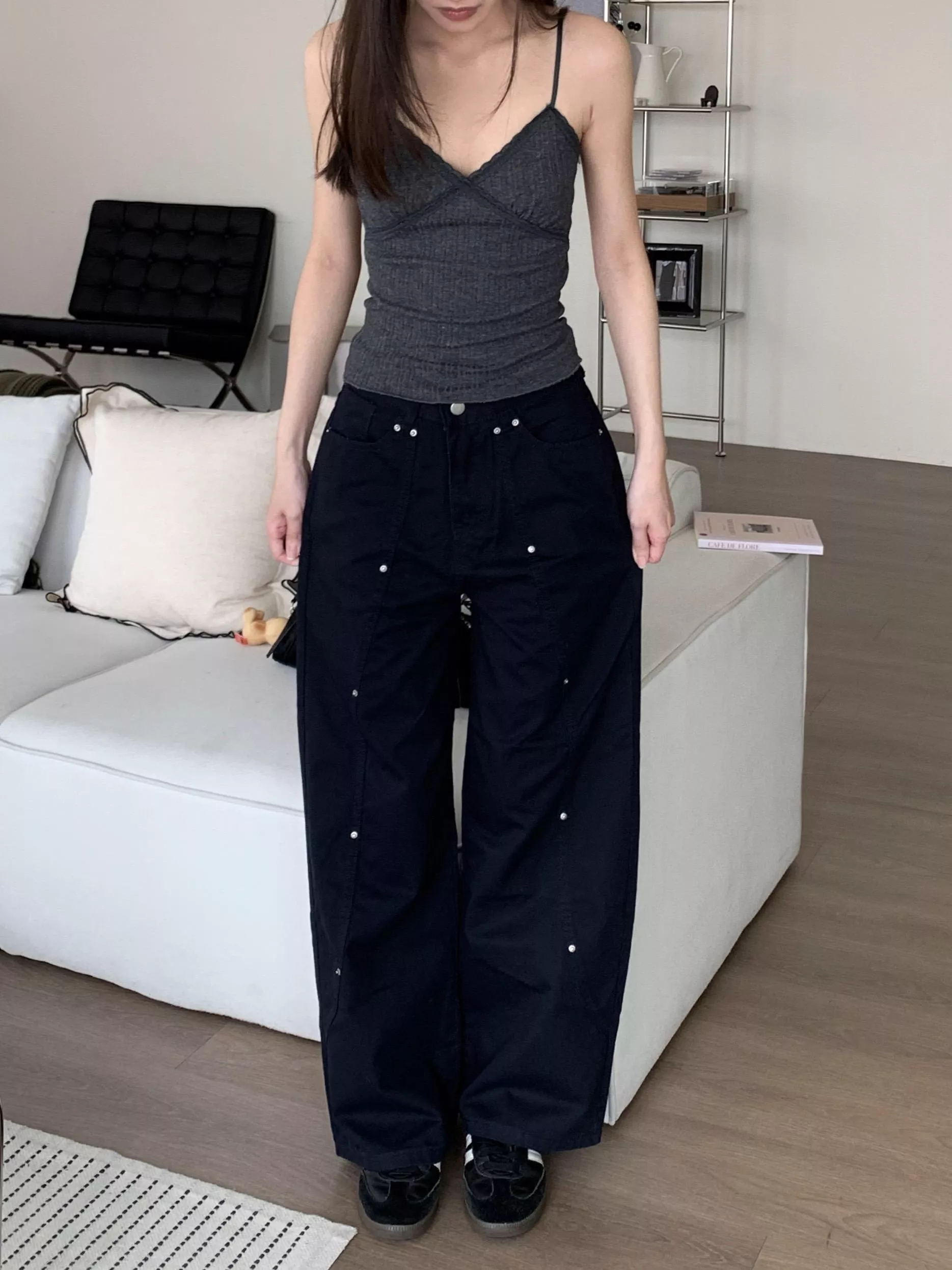 卯丁拼接牛仔褲(navy)(S-XL)