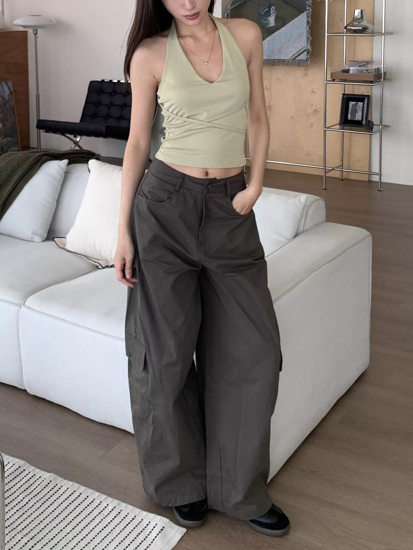 美式純色工裝褲(khaki/green)(S-XL)