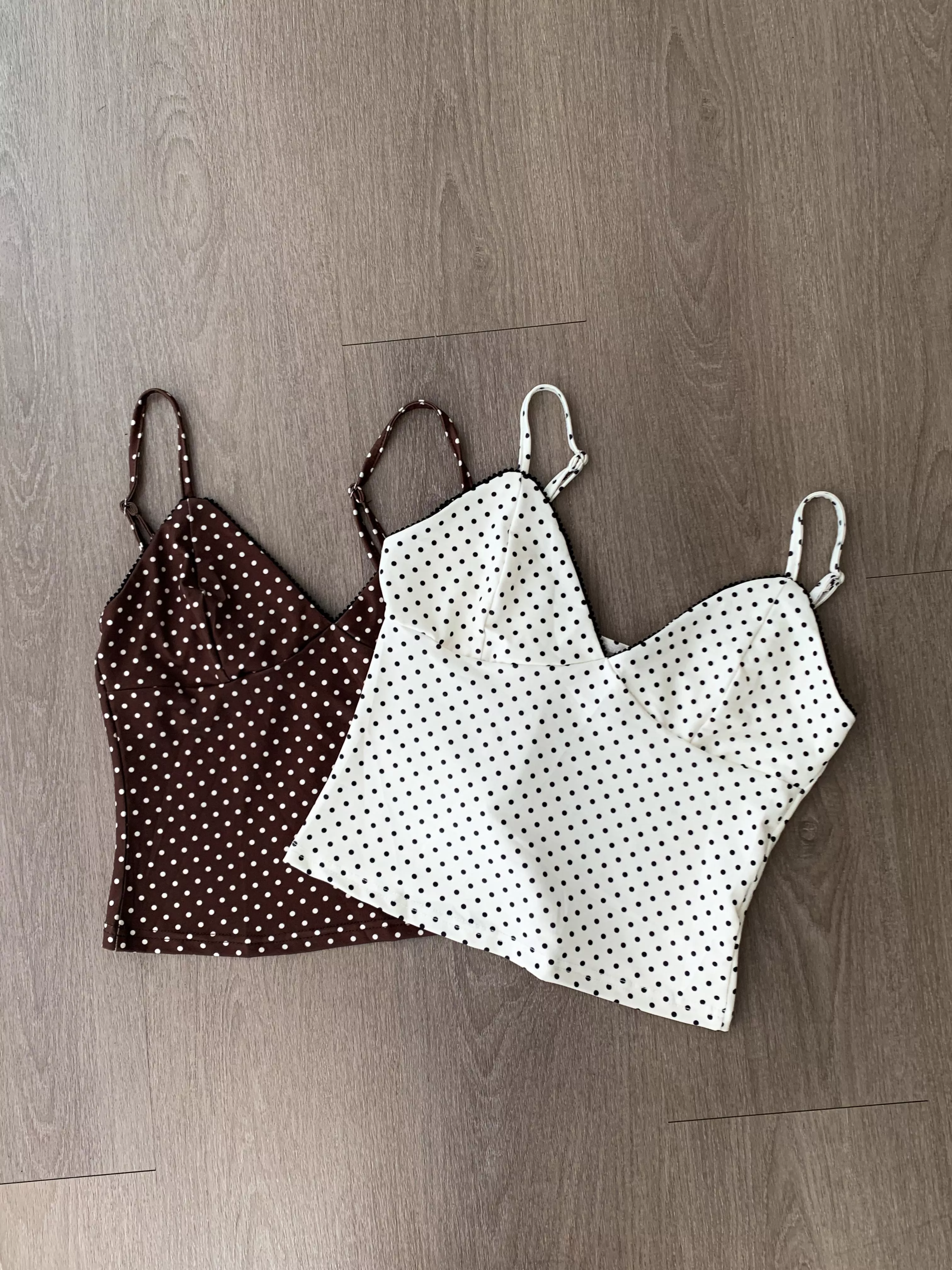 波點V領修身上衣(brown/white)(S)