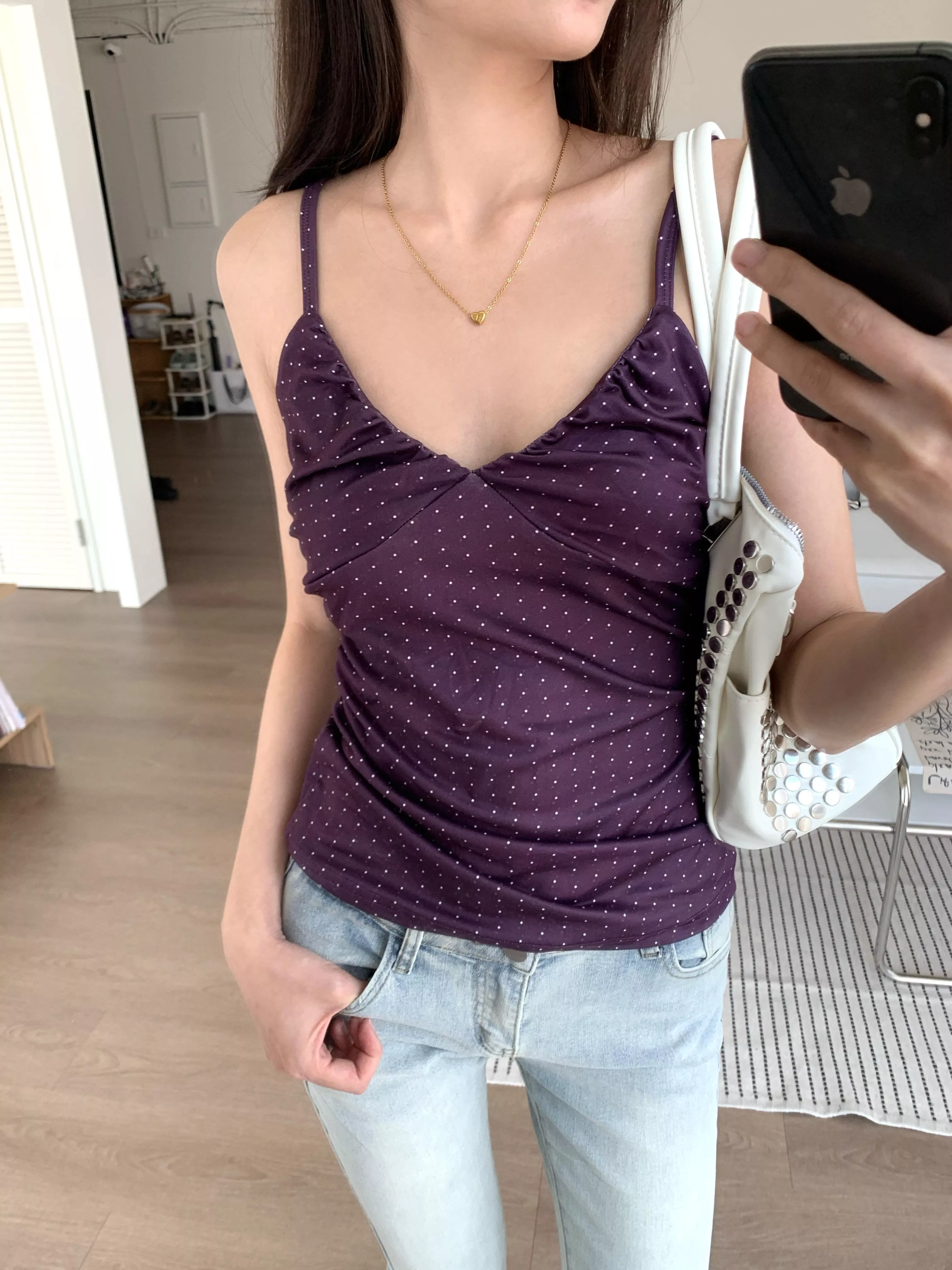 古早深紫波點V領背心(purple)(S/M/L)