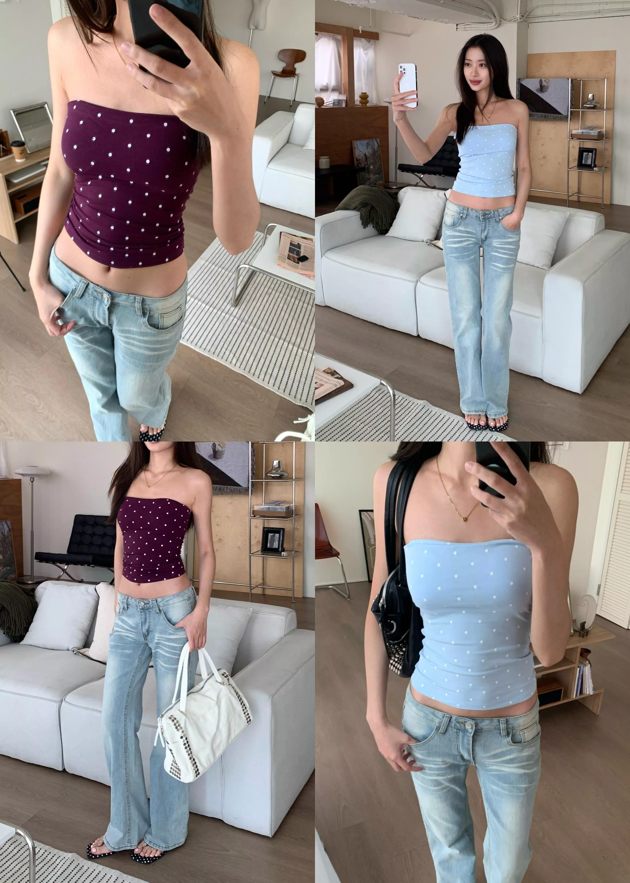 修身波點平口bra top(blue/purple)(S/M/L)