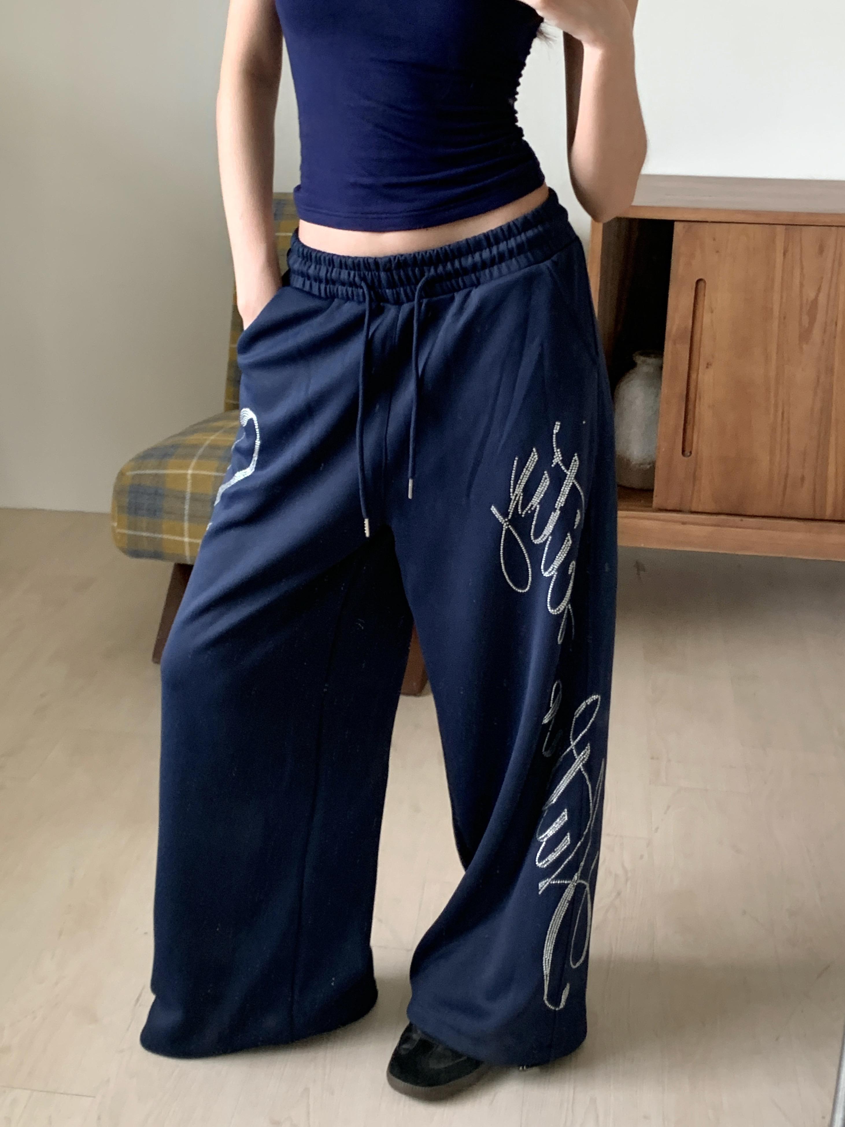 燙鑽休閒棉褲(navy)(S/M/L)
