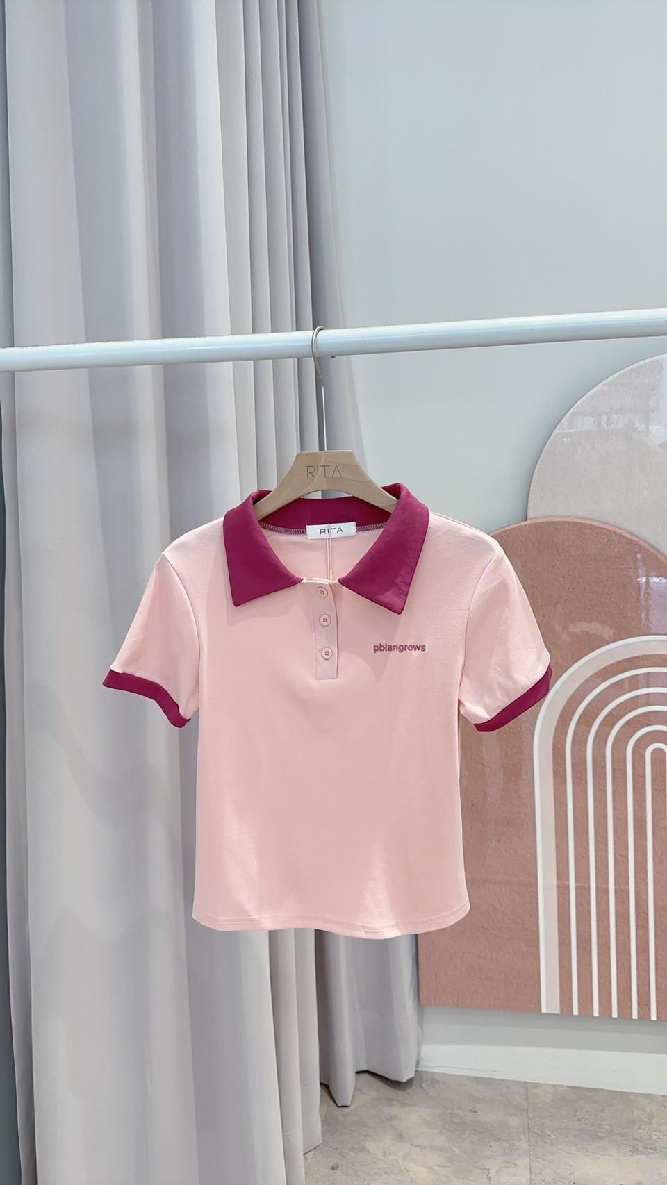 Polo領配色刺繡字母Tee