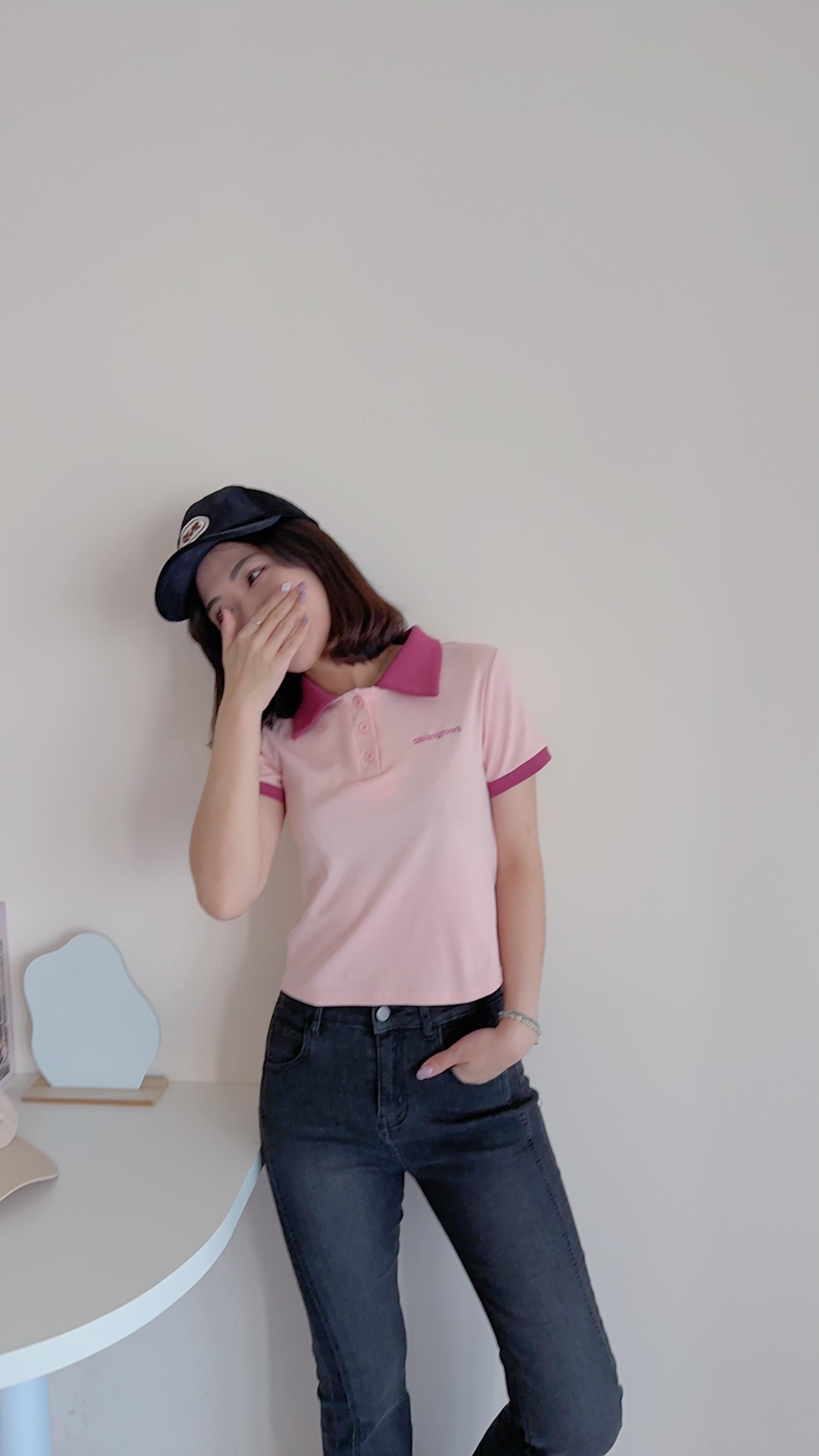 Polo領配色刺繡字母Tee