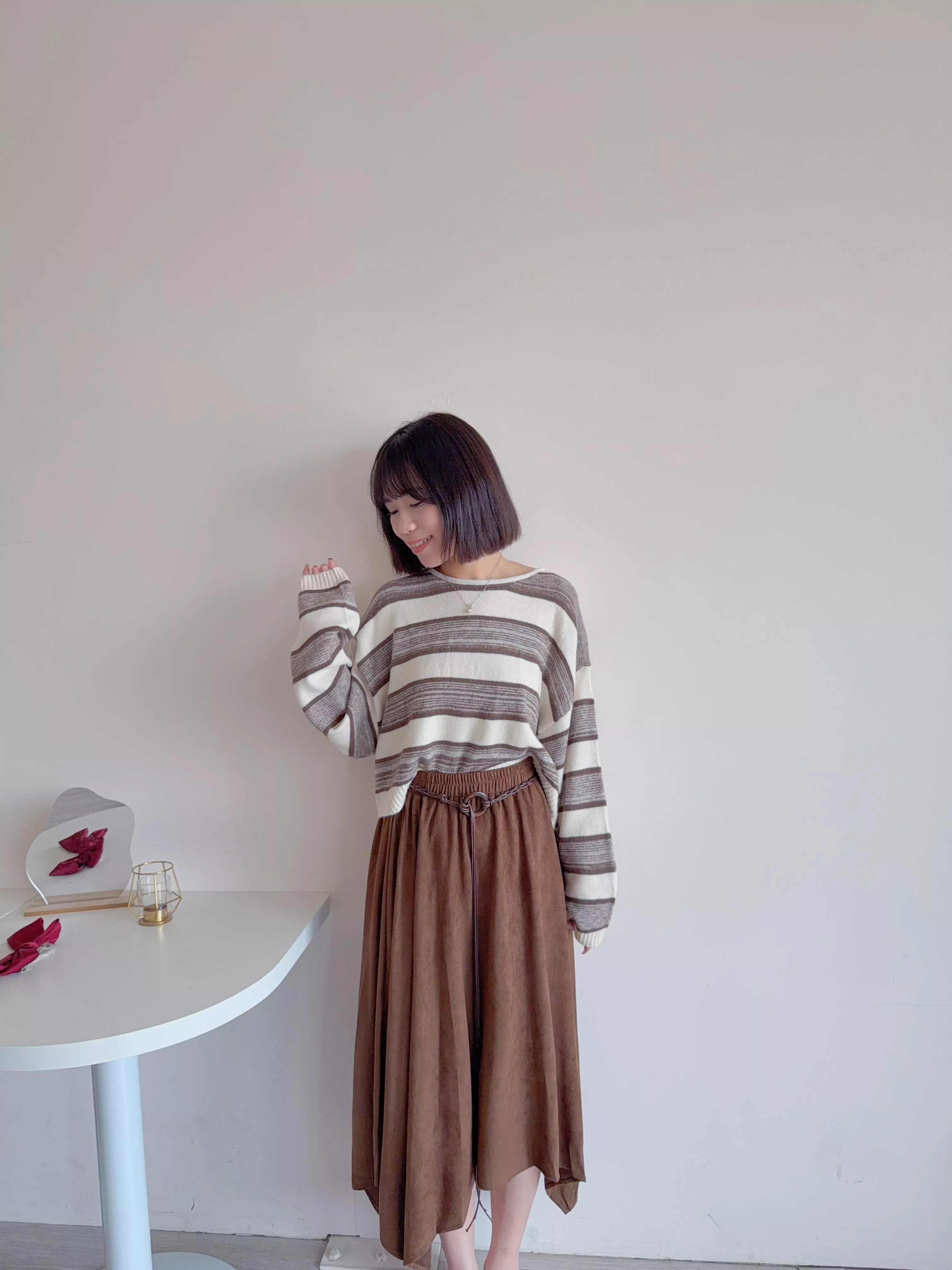 麂皮不規則造型長裙