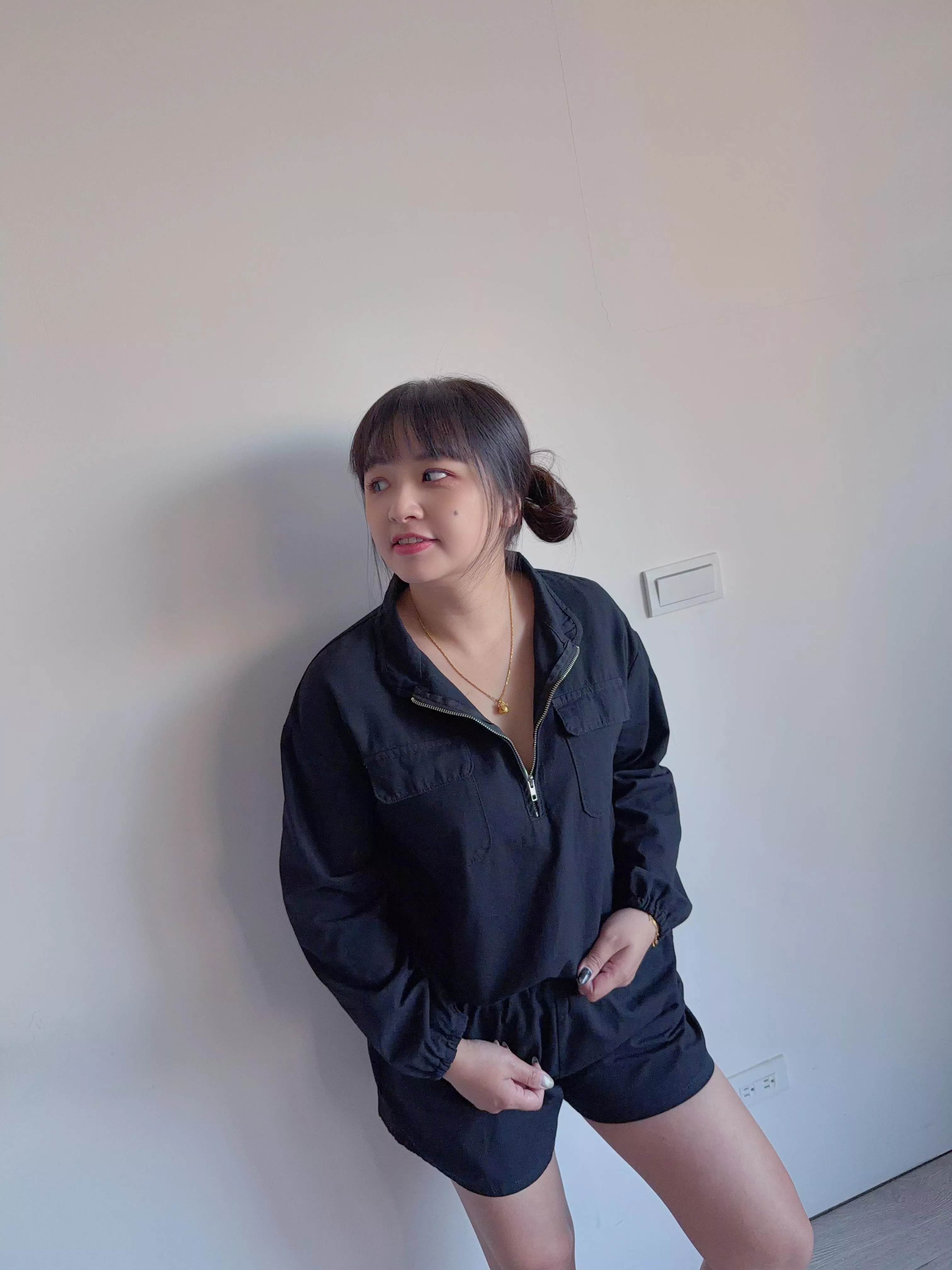 水洗拉鍊短褲套裝