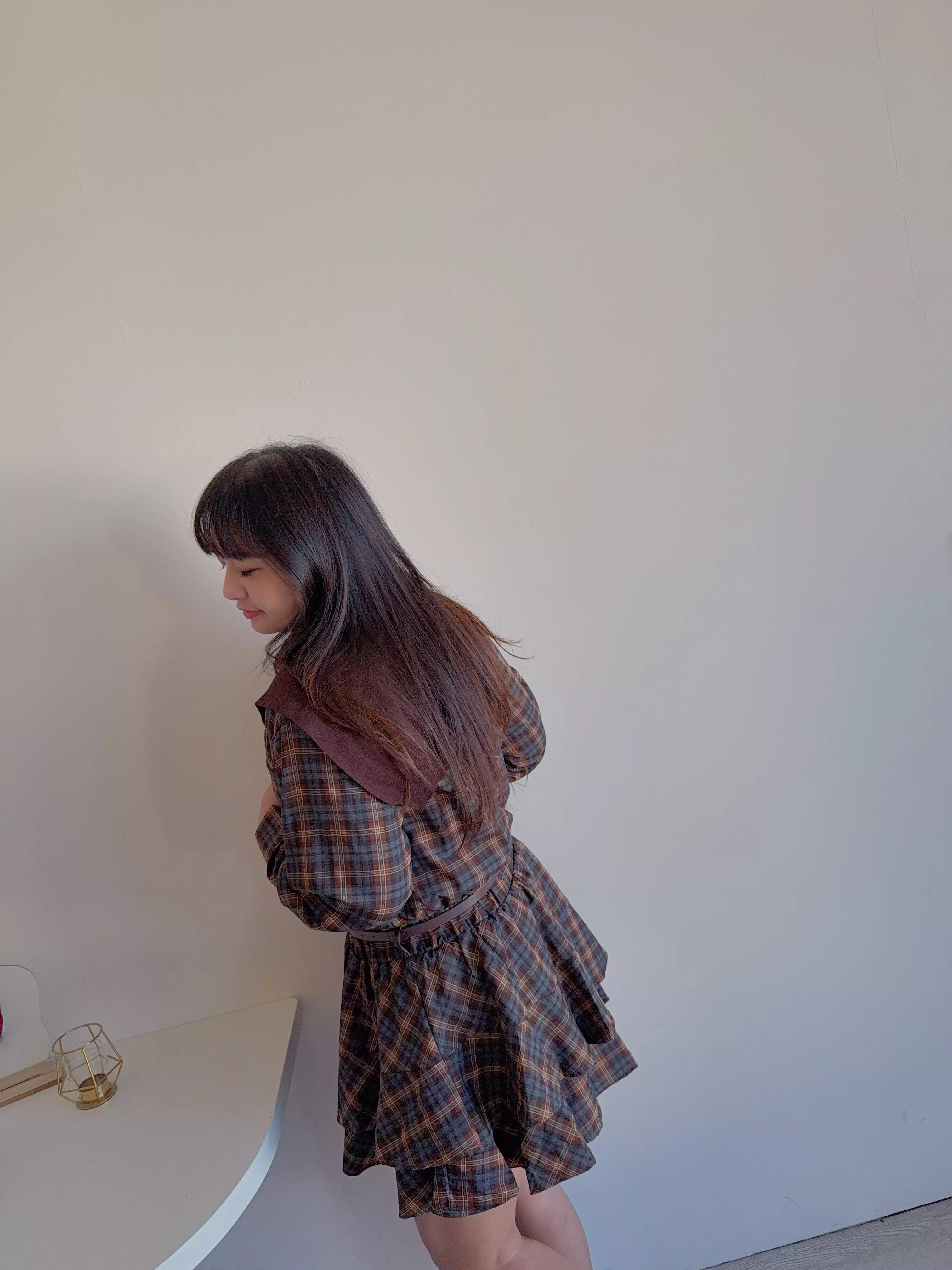 格紋跳色蛋糕短洋裝