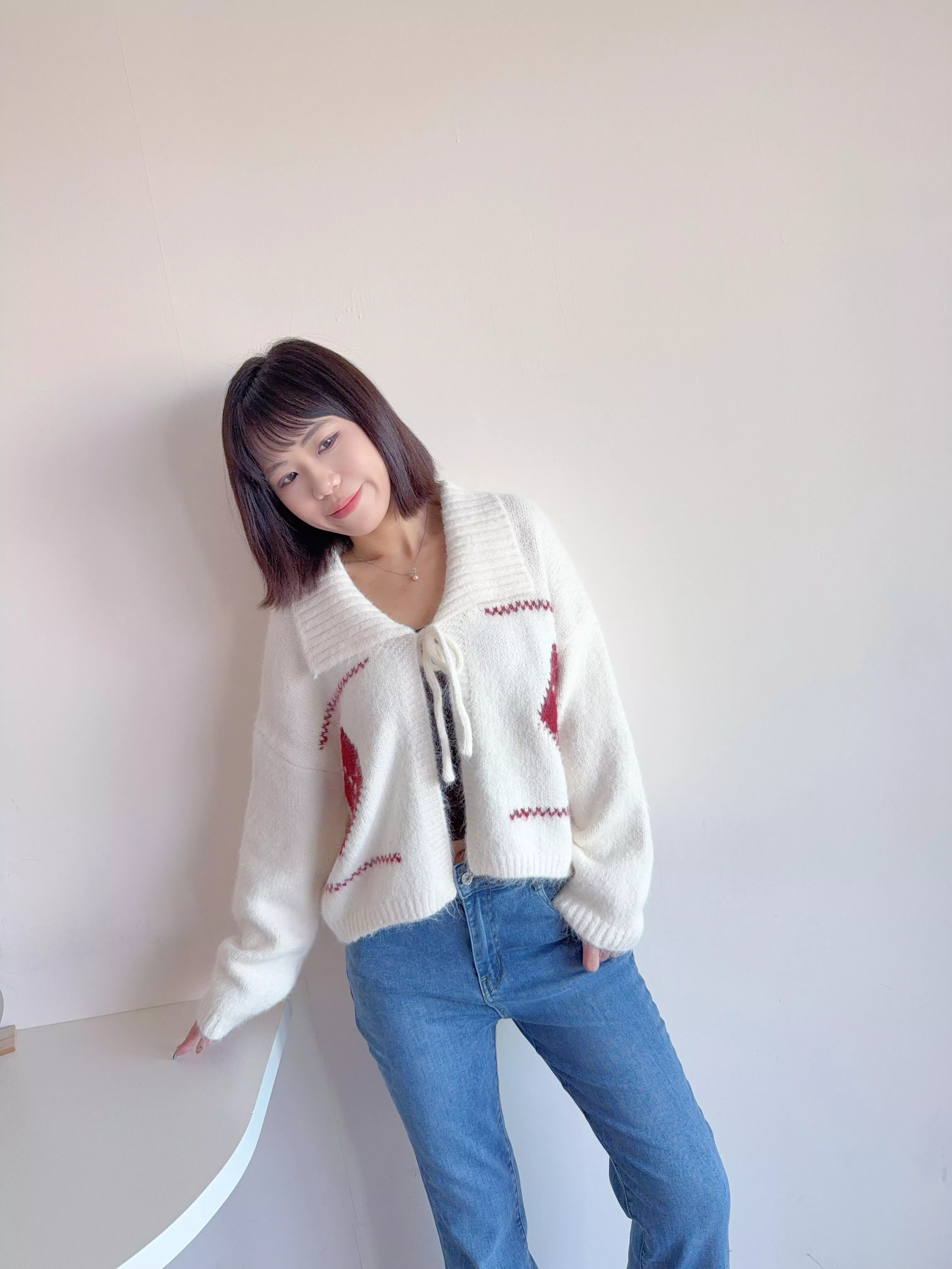 綁帶海軍領針織上衣