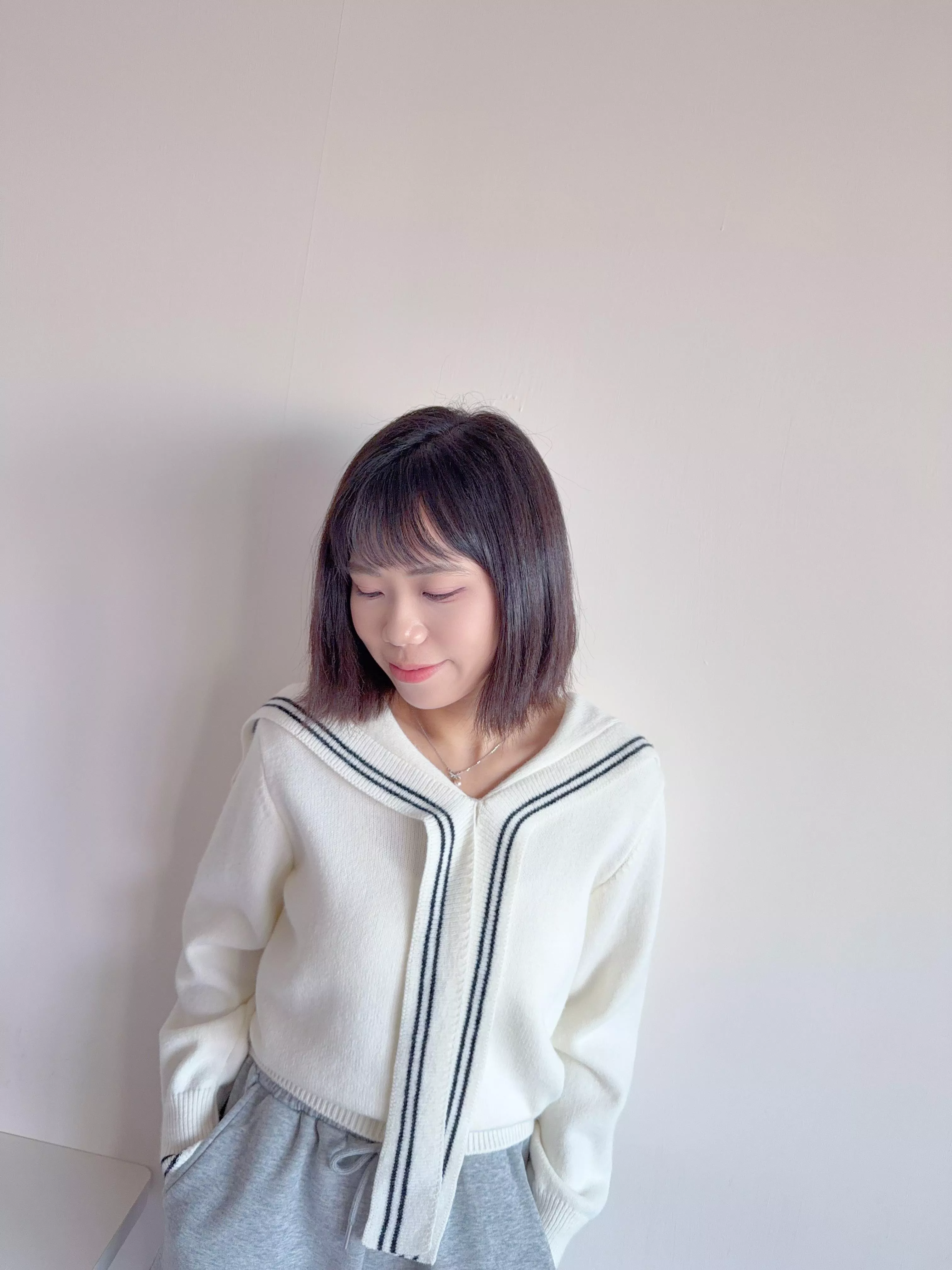 海軍領滾邊配色針織上衣