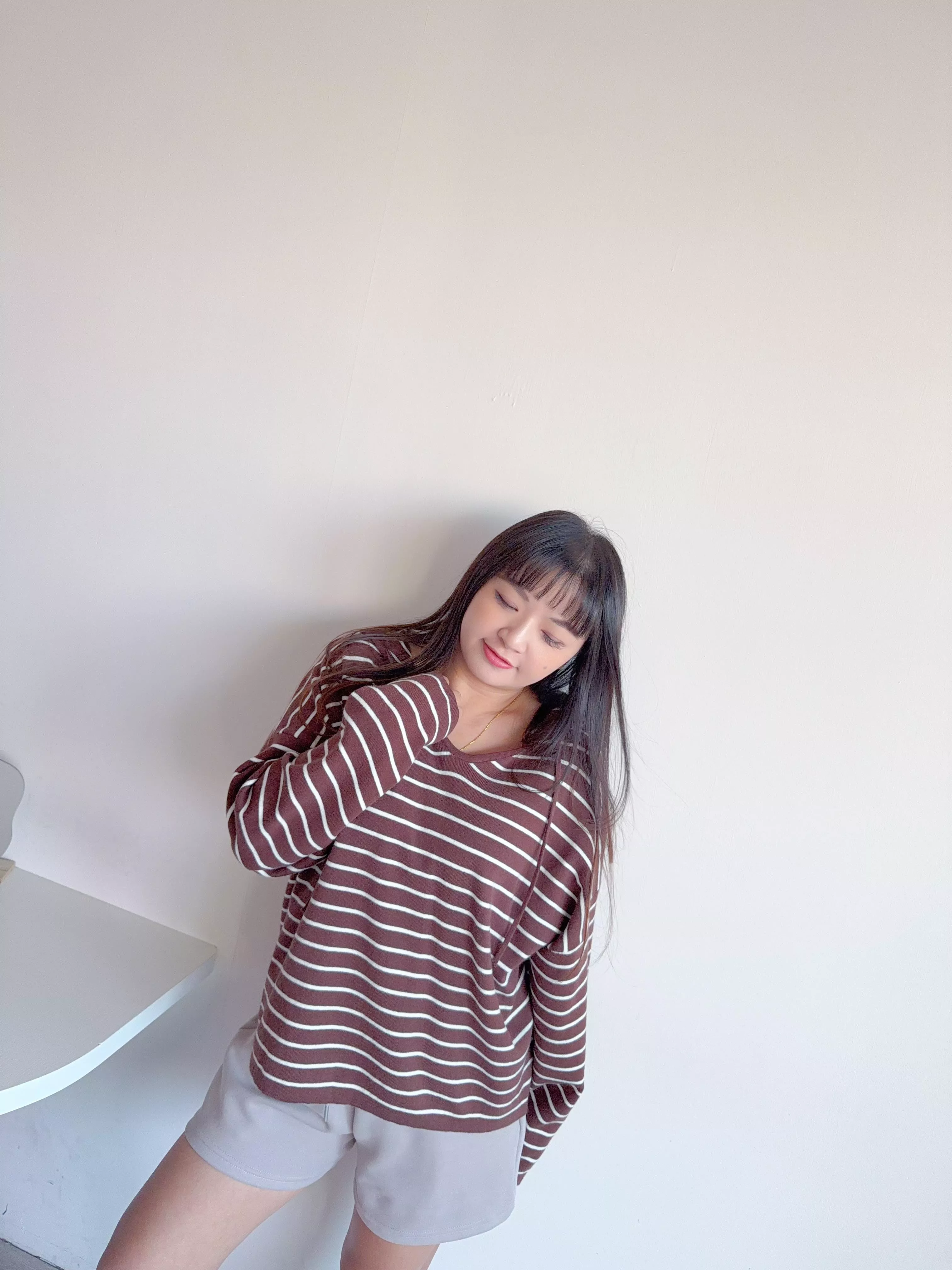 連帽條紋針織上衣