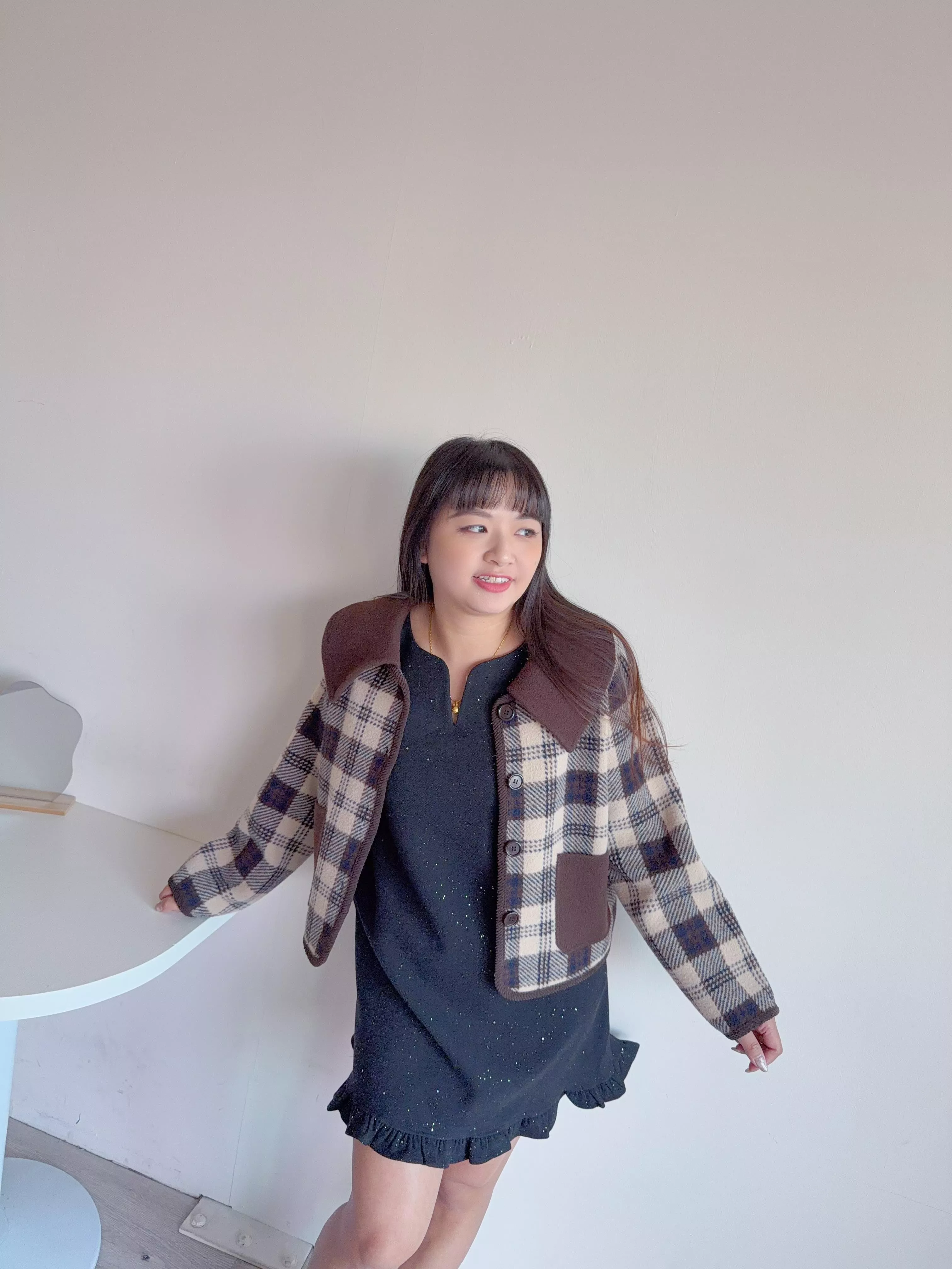 格紋配色口袋外套