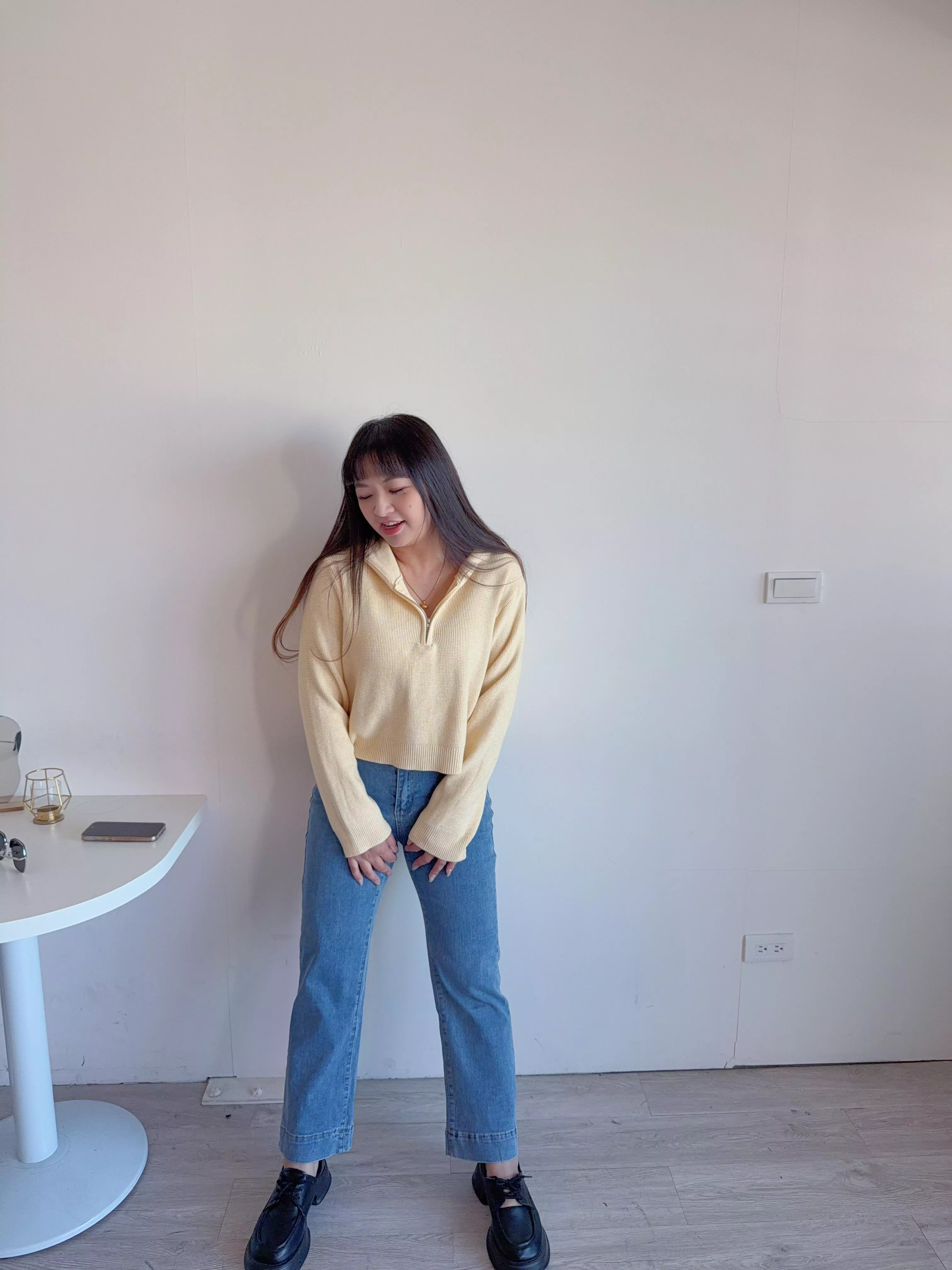 雙釦刷色九分直筒褲