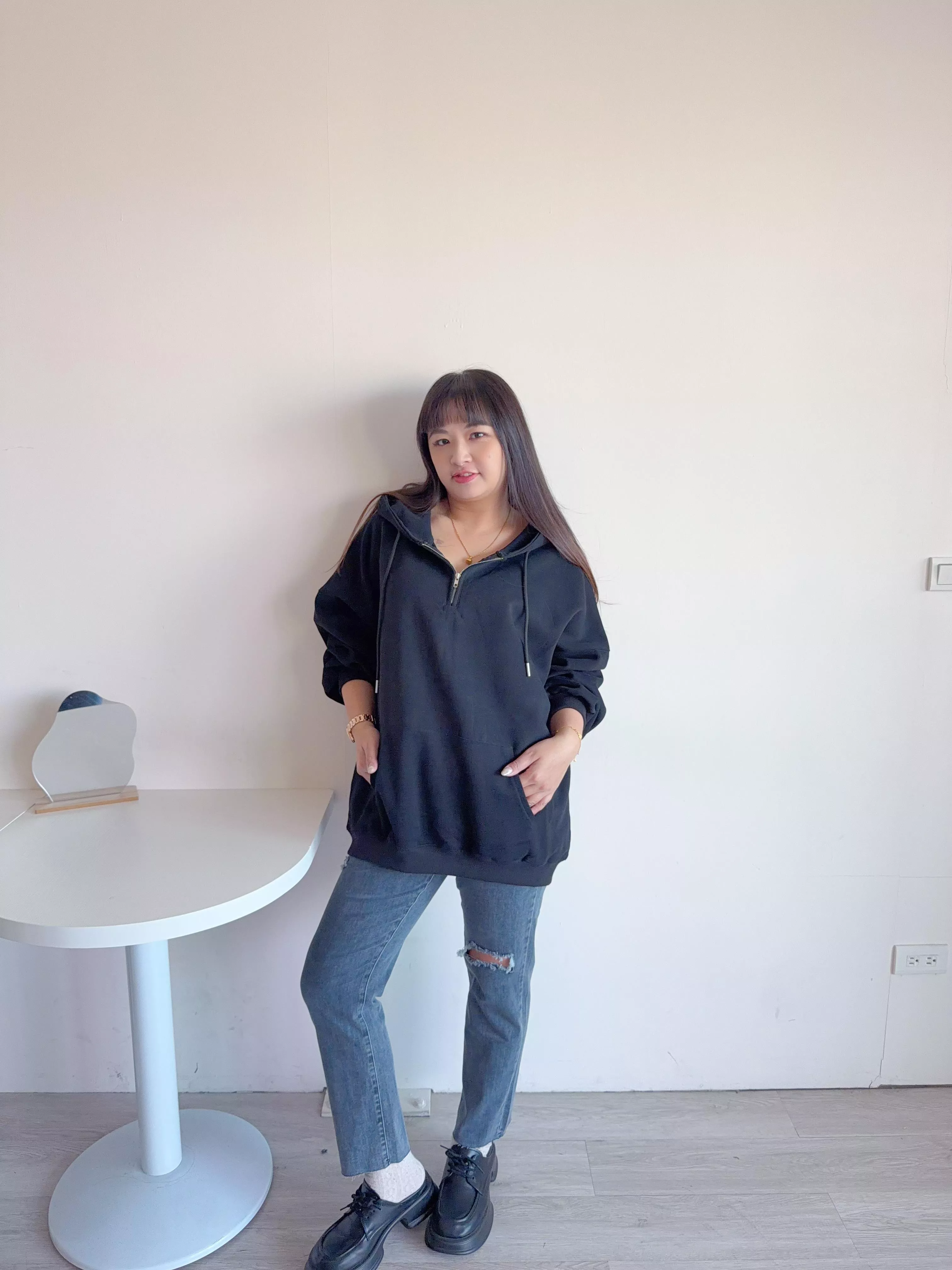 復古刷色割破直筒褲