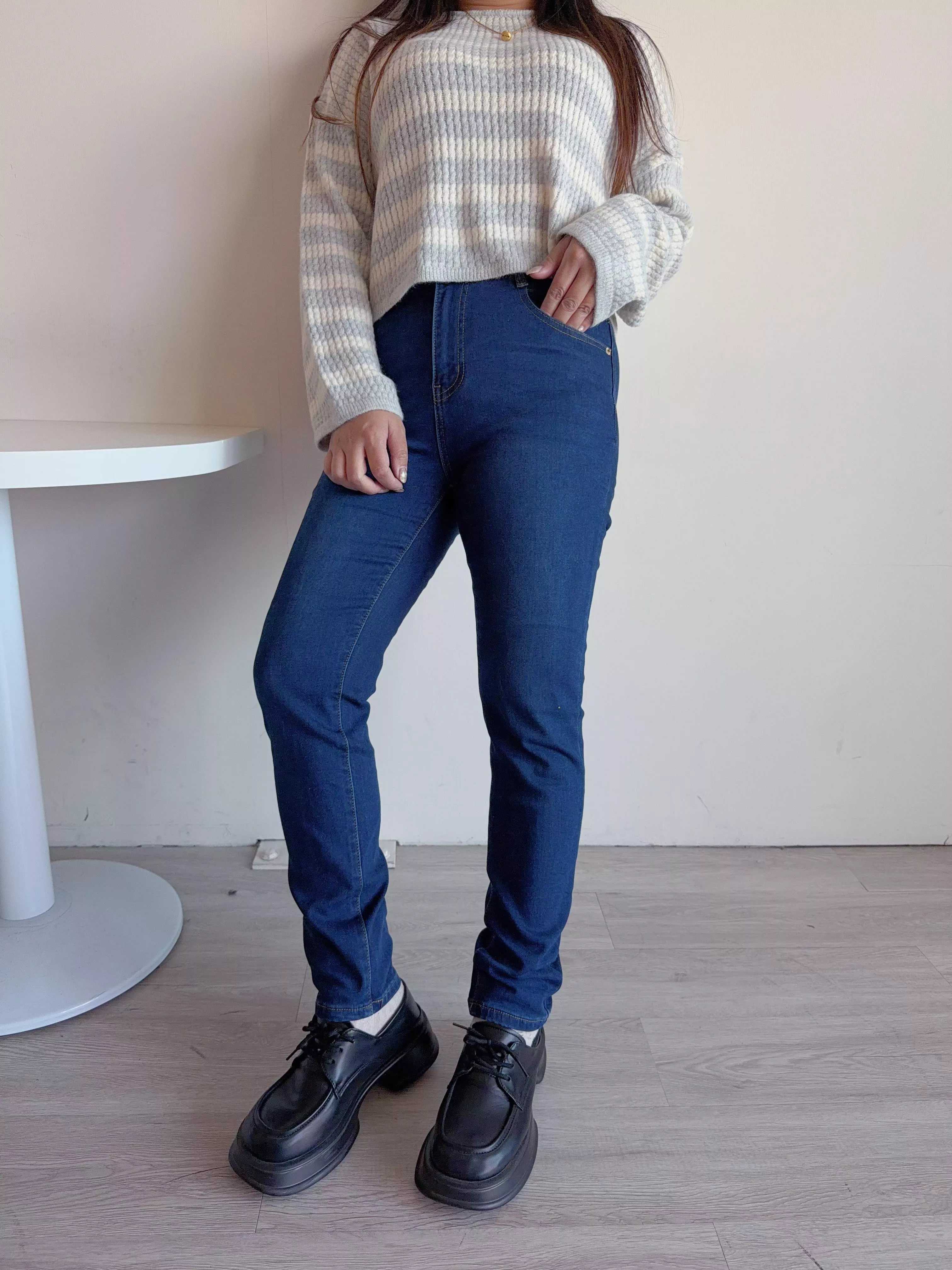 高腰彈性小腳褲