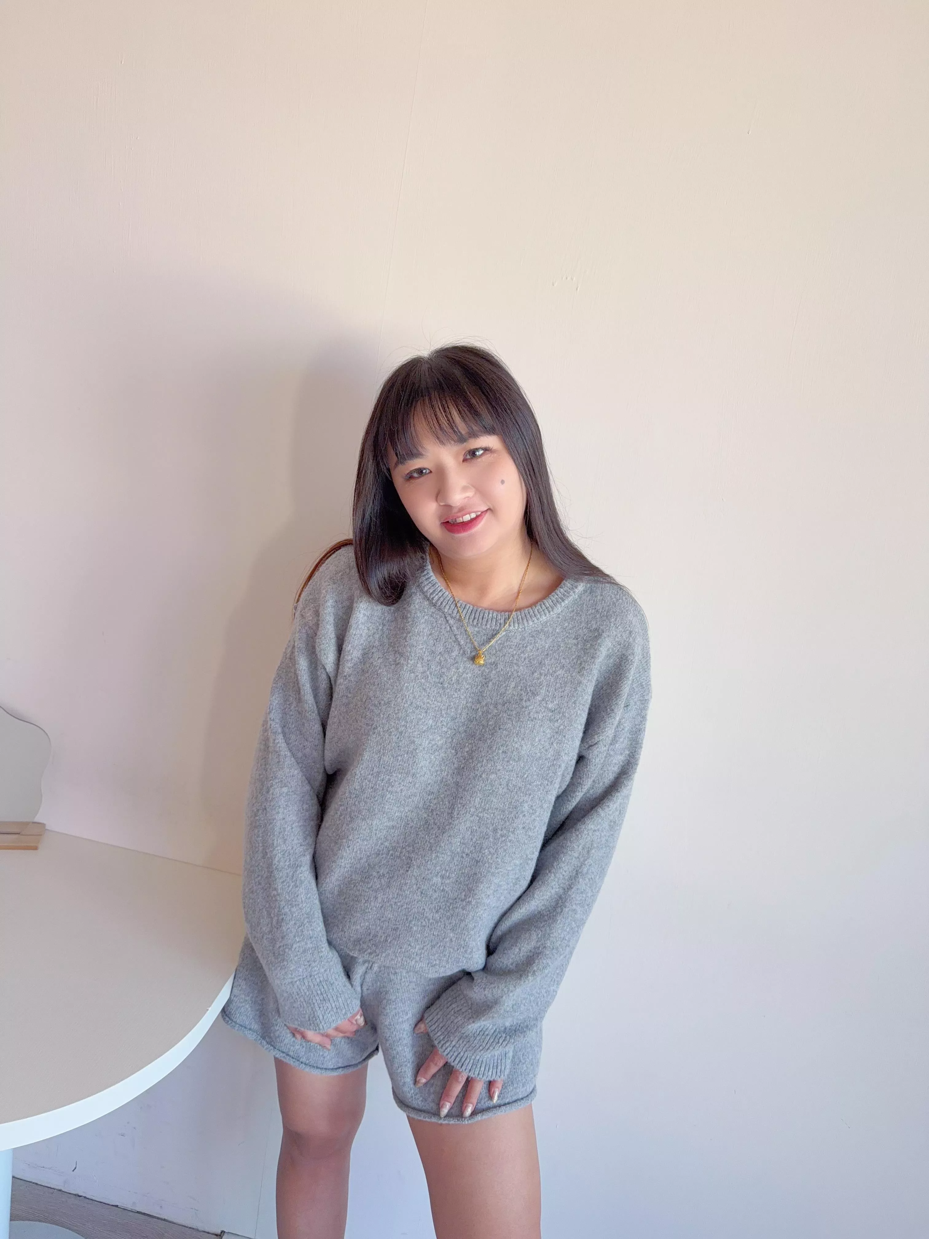 純色針織短褲套裝