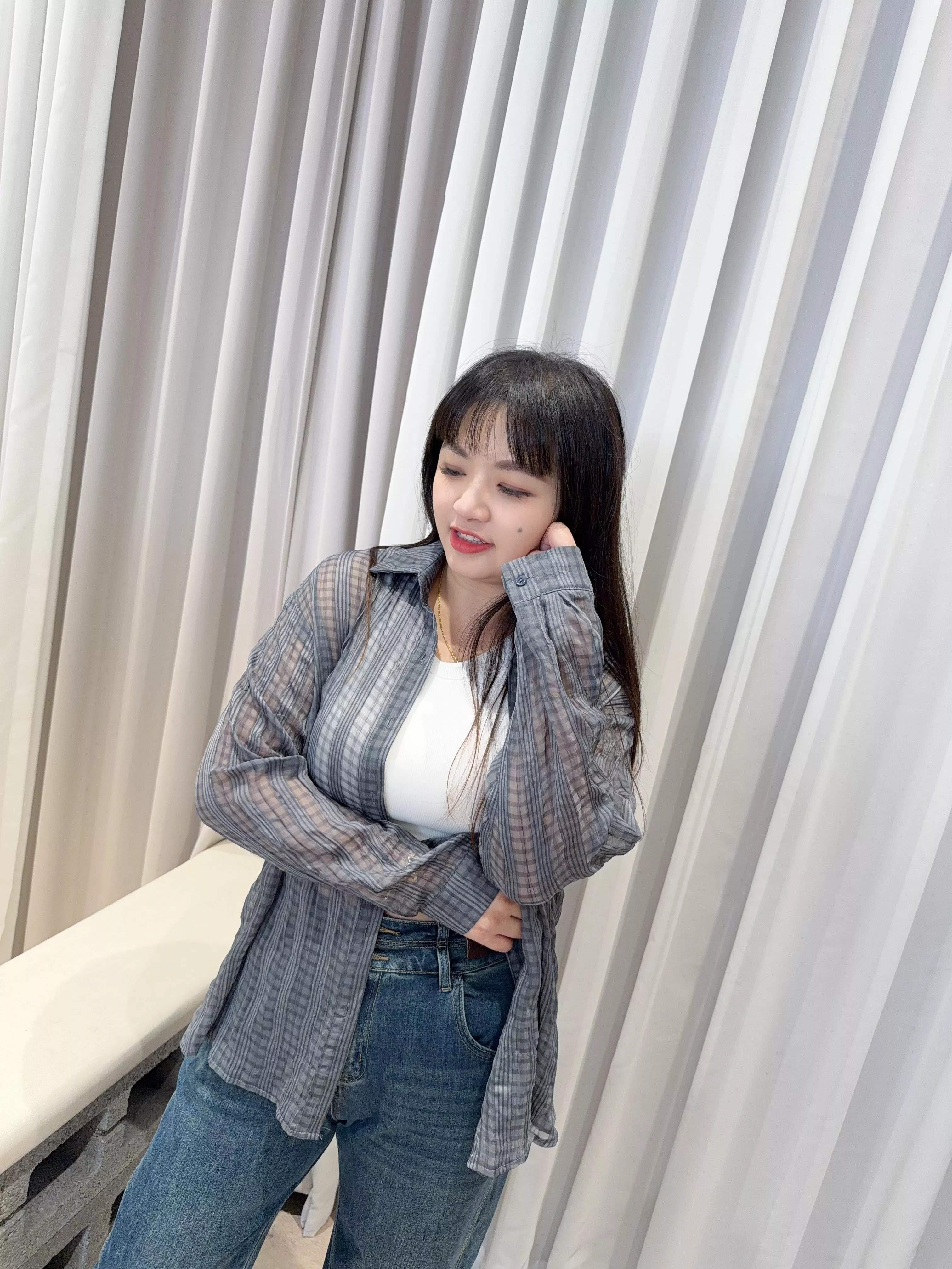 法式壓紋襯衫罩衫