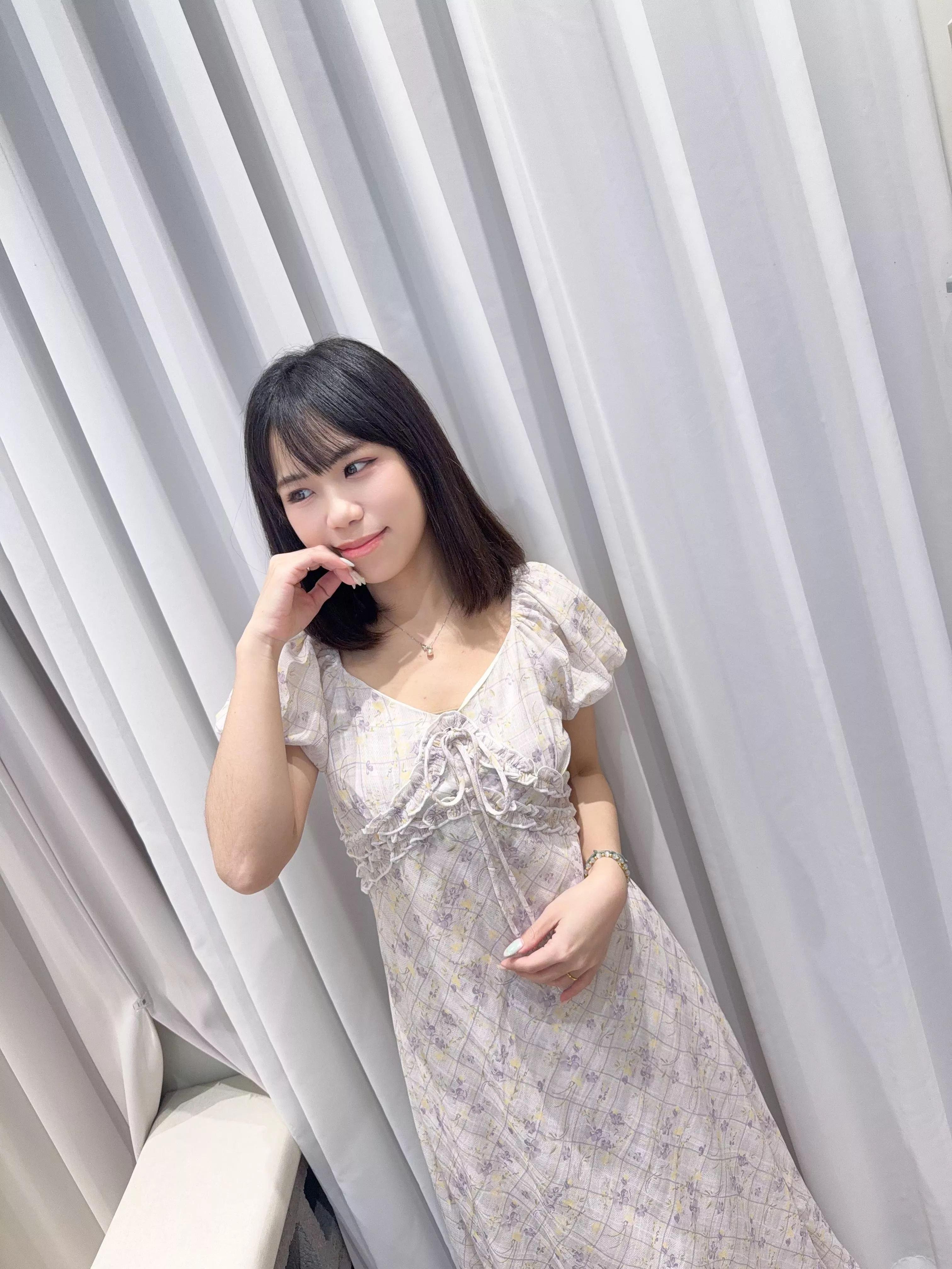 清新收腰碎花長洋裝