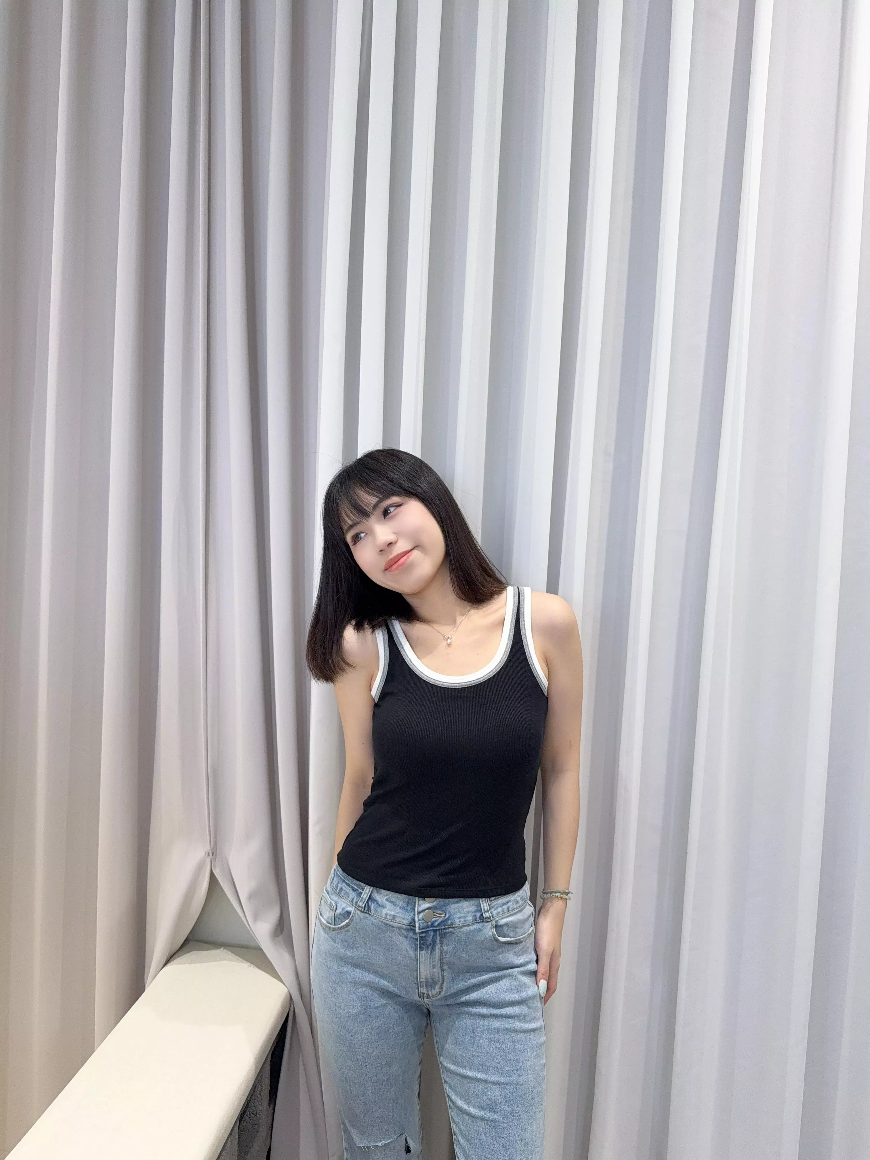 配色U領彈性Bra Top