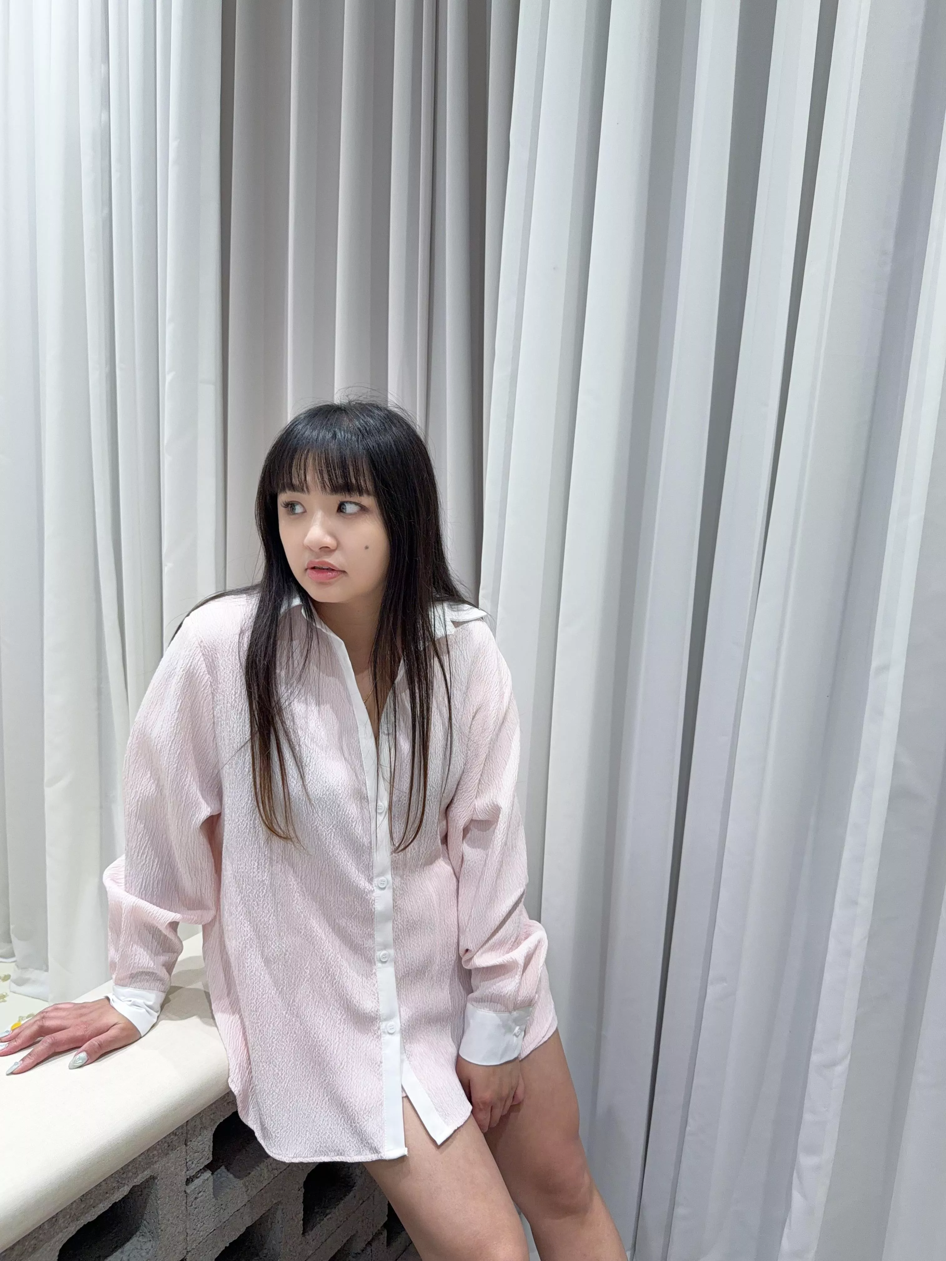 壓紋配色襯衫套裝