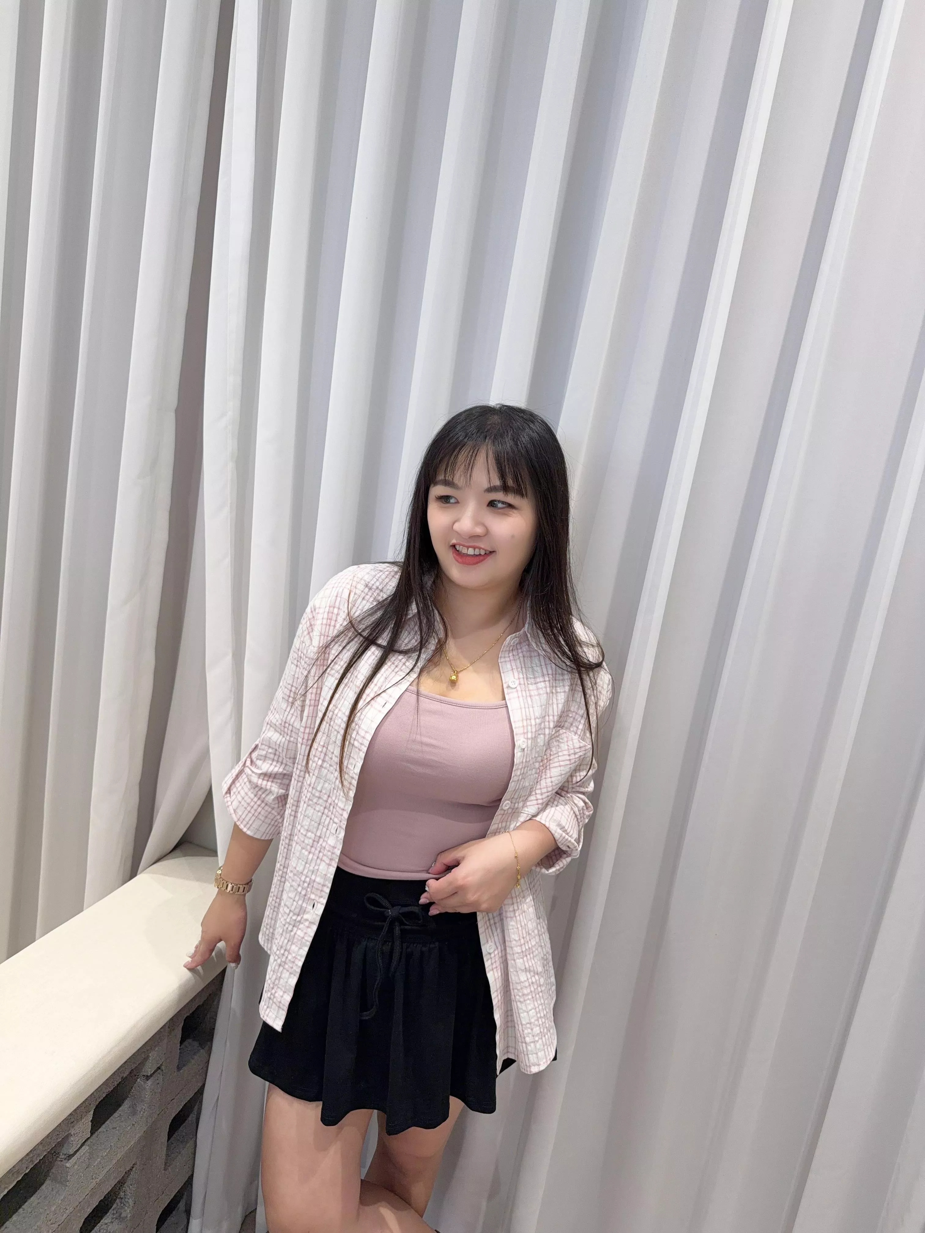 棉麻格紋襯衫