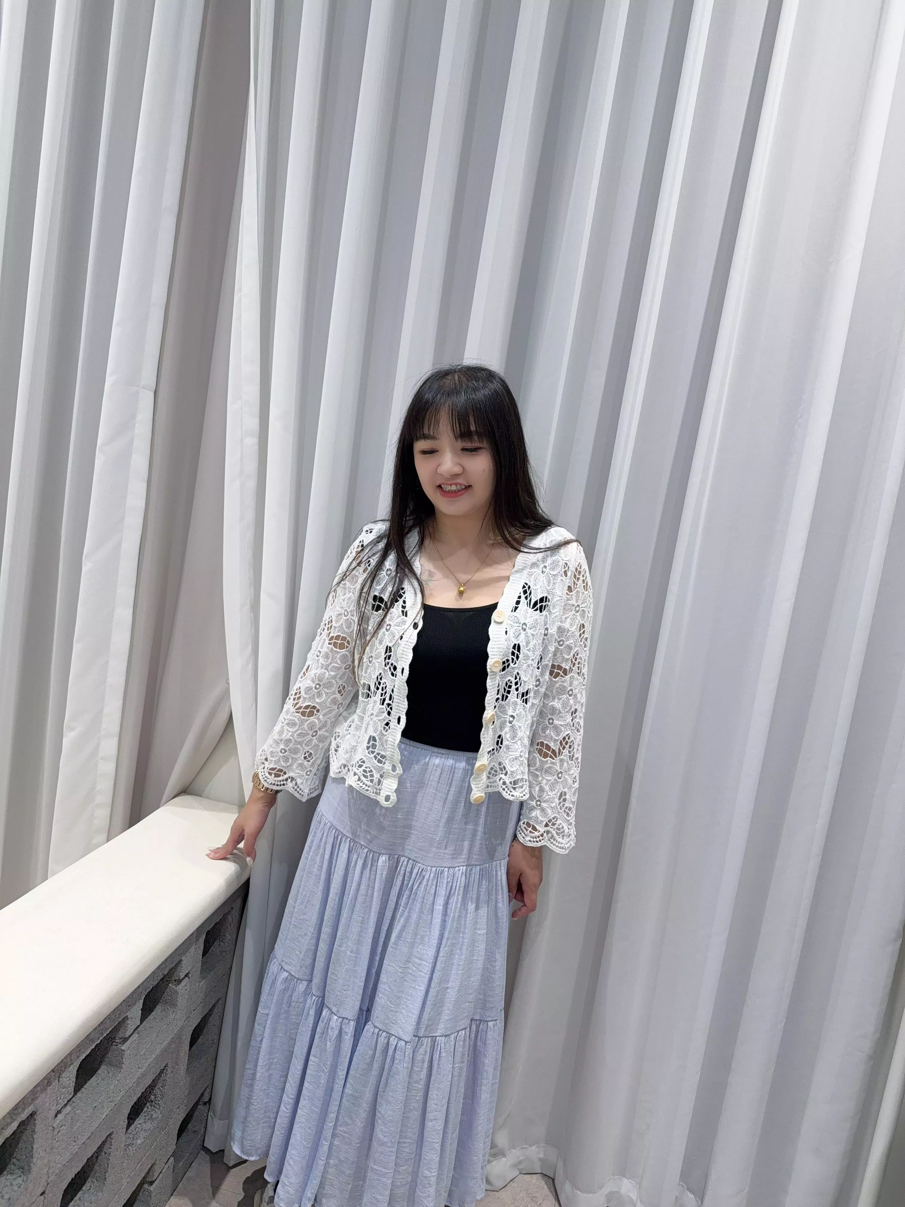 棉麻純色蛋糕長裙