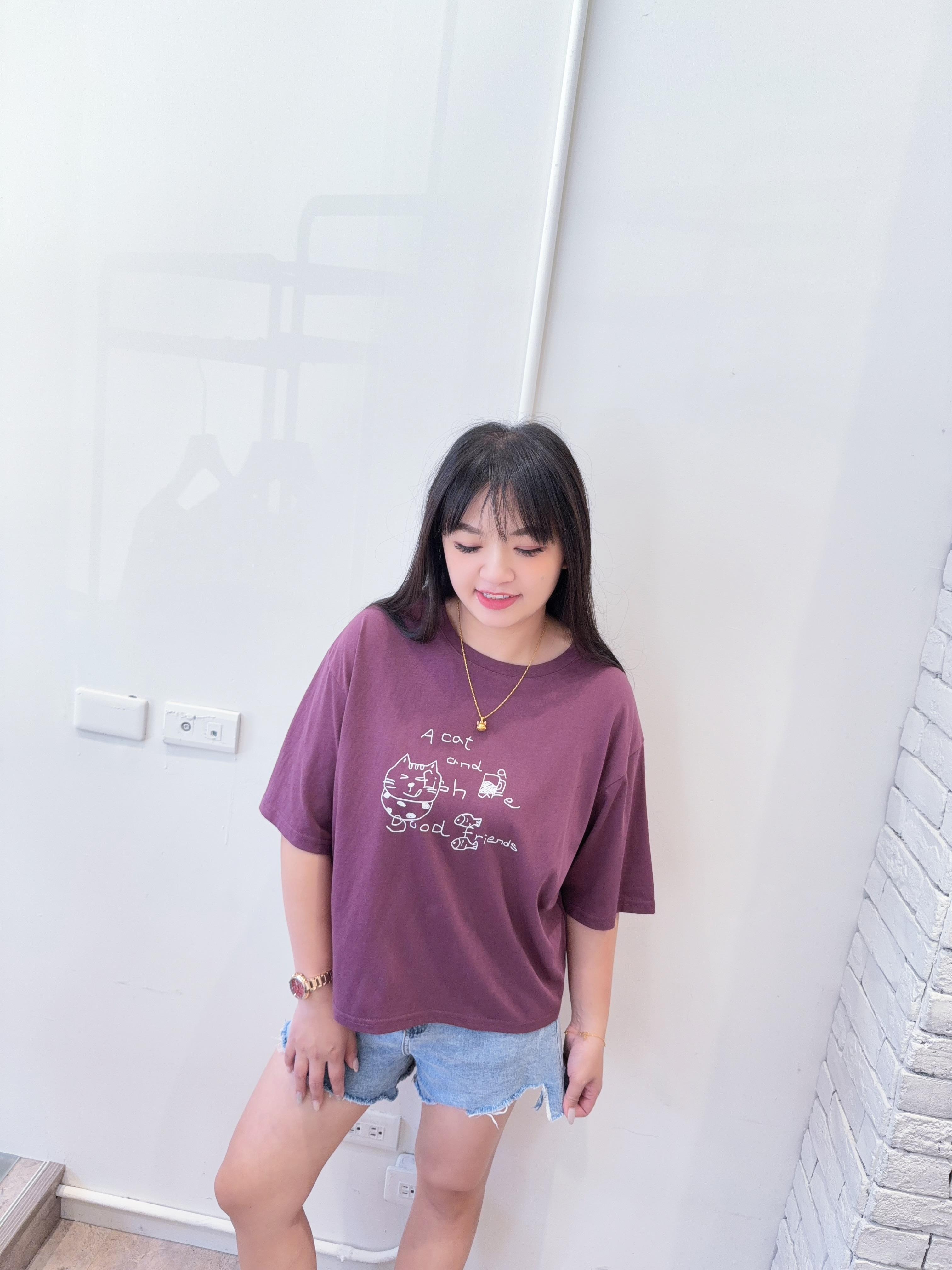 塗鴉貓咪小魚短版Tee