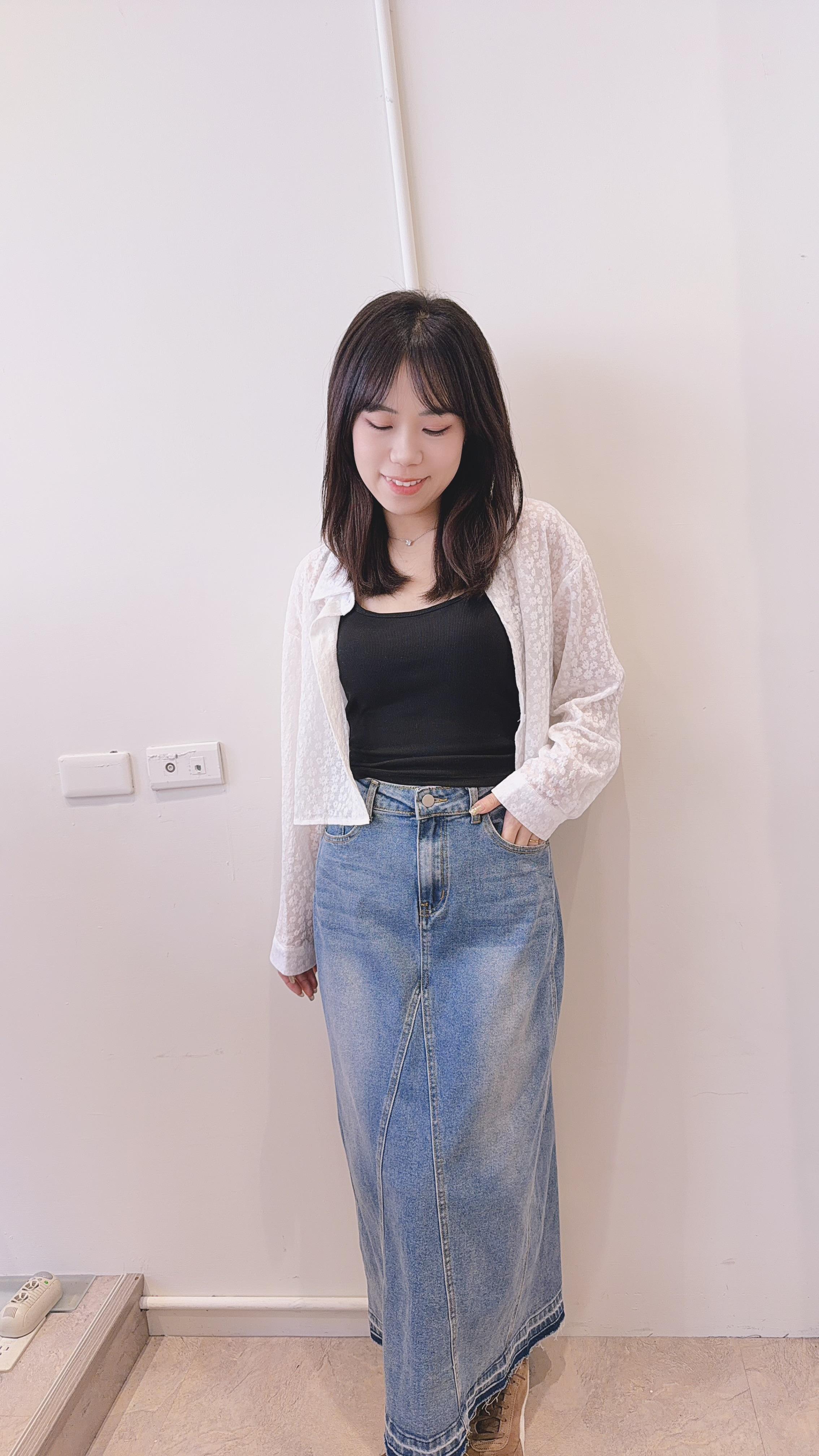 後衩美式牛仔長裙