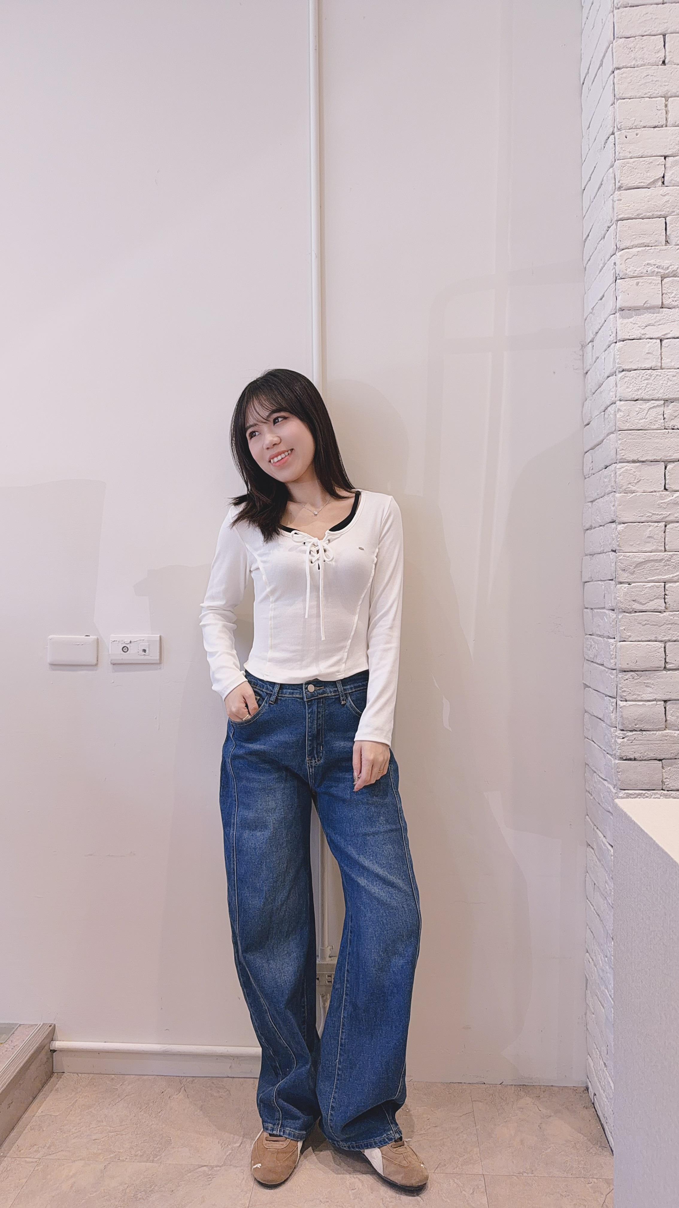 彈力腰圍彎刀褲