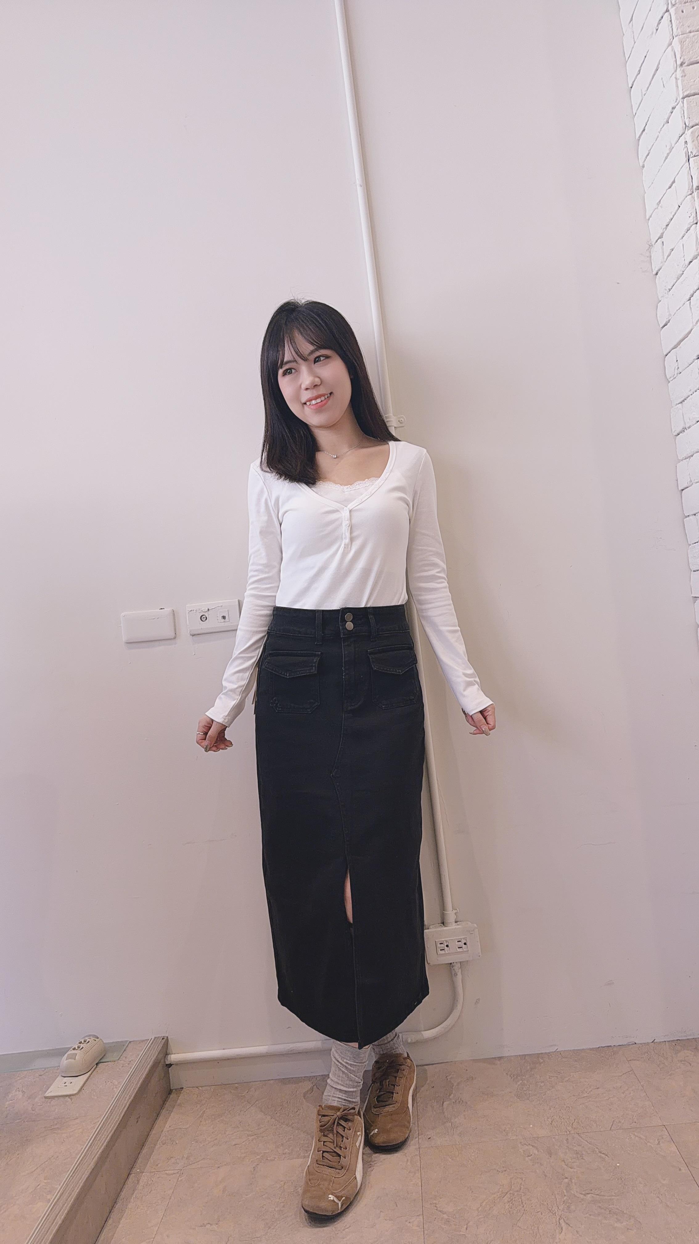 開衩口袋牛仔長裙