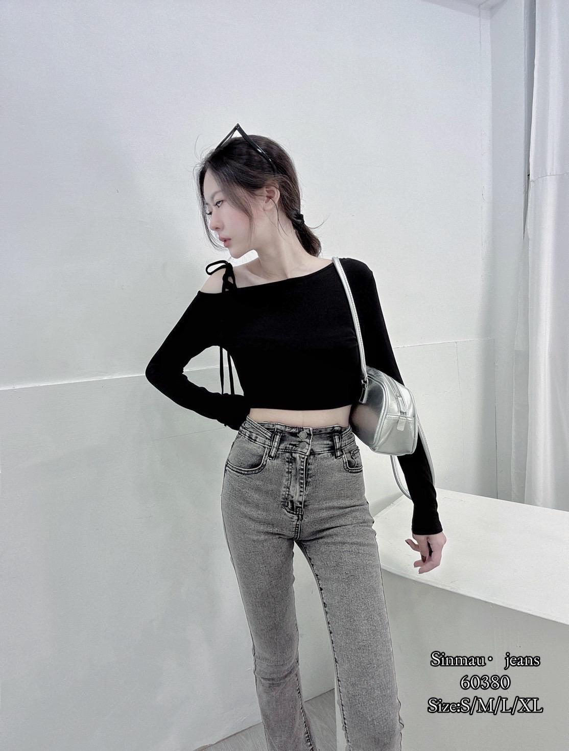 60380 美人腰煙灰系九分微喇褲
