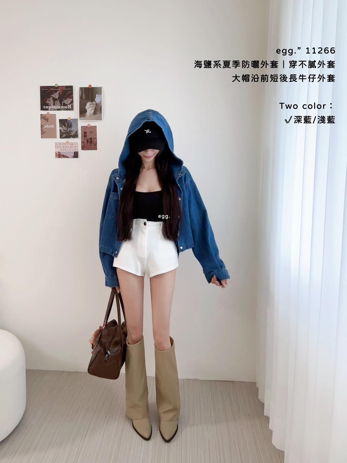 11266   大帽沿前短後長牛仔外套