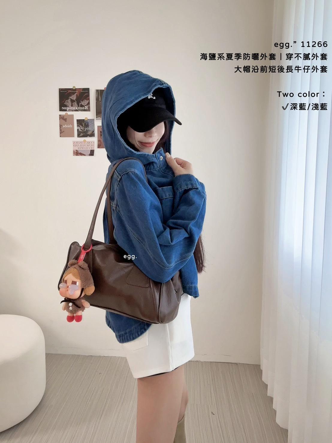 11266   大帽沿前短後長牛仔外套