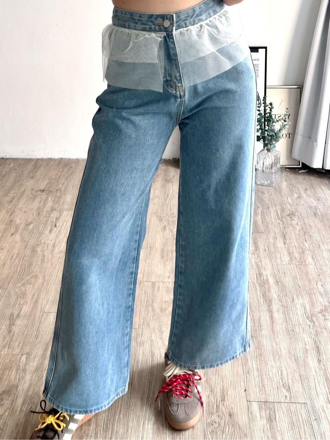8515   甜妹拼接蕾絲直筒寬褲
